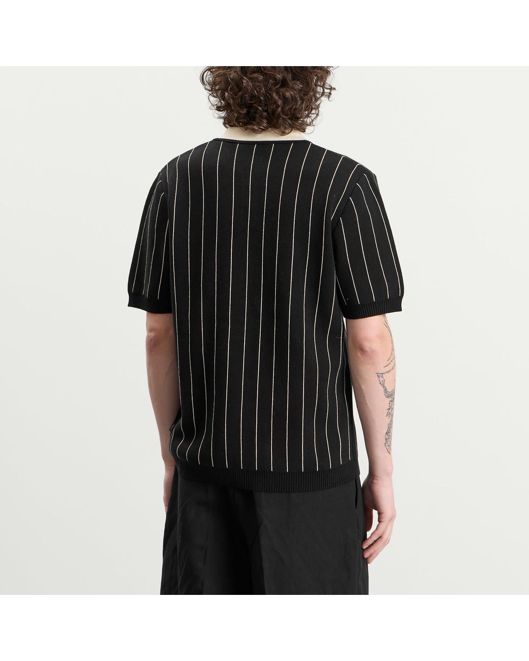 Les Deux Black Pinstripe Knitted Polo for men