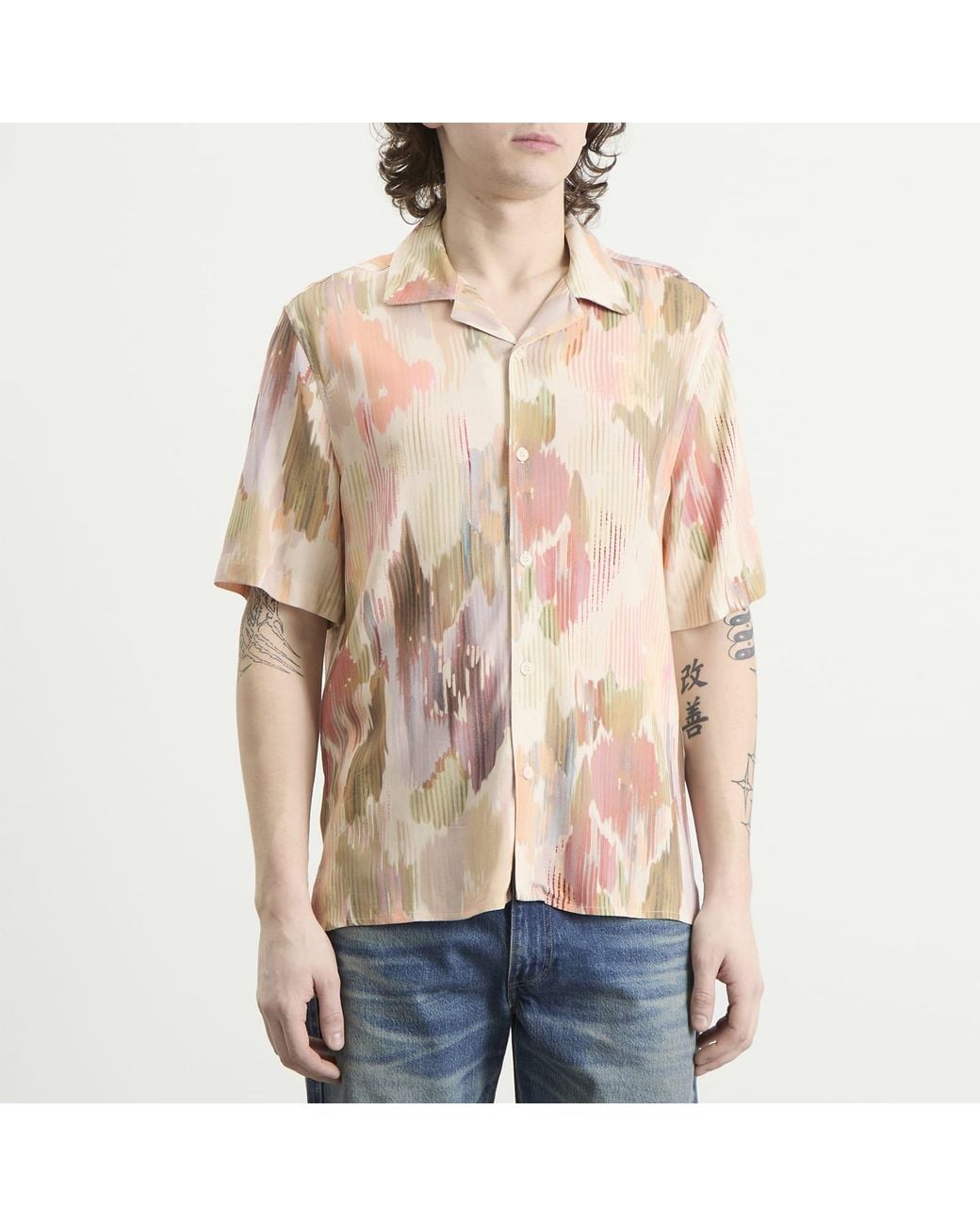 Wax London Natural Didcot Corrigated Floral Vacation Shirt for men