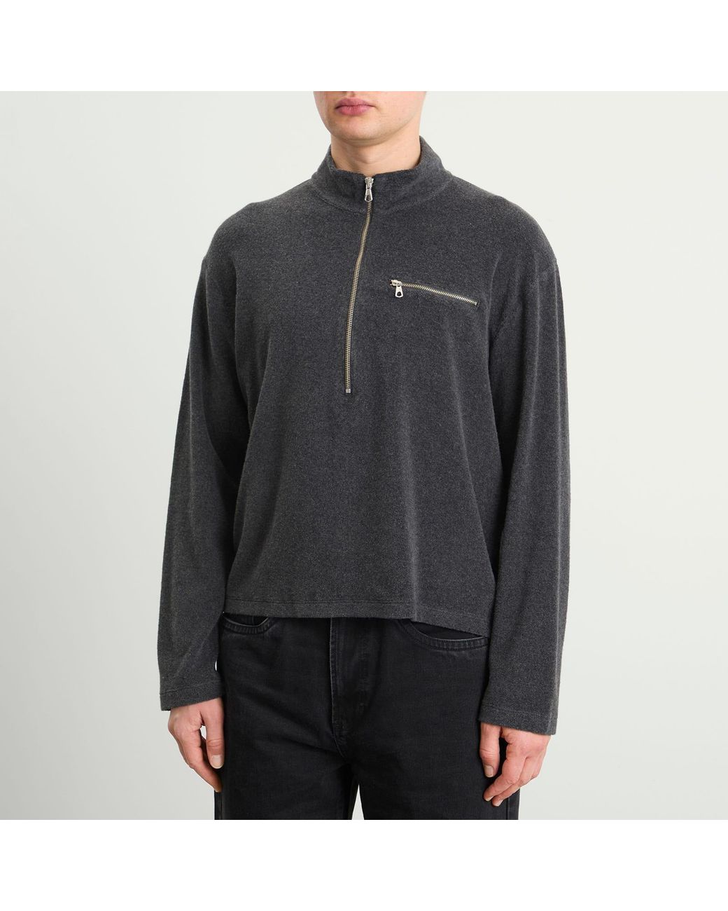 MKI Miyuki-Zoku Gray Towelling Quarter Zip for men