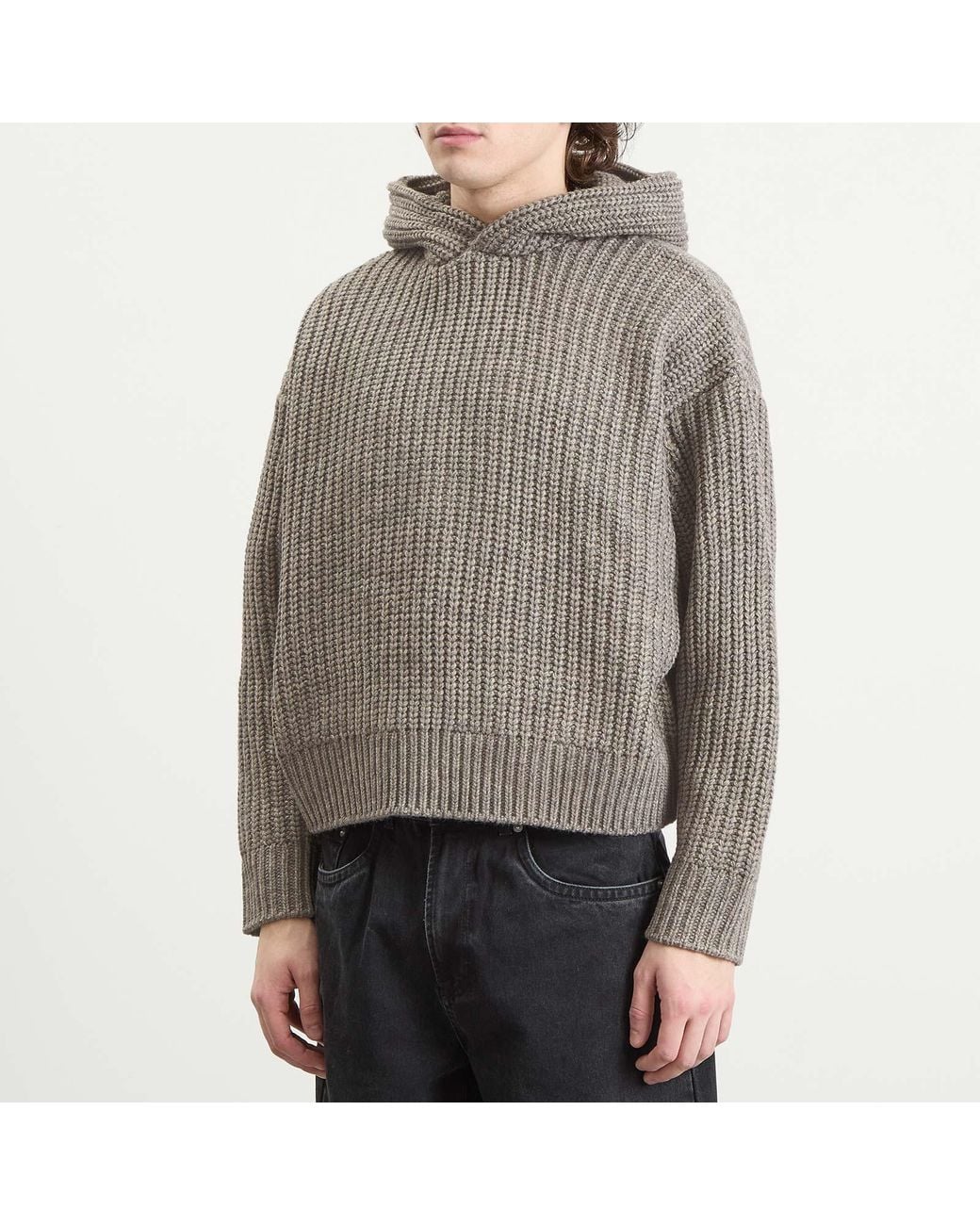 MKI Miyuki-Zoku Gray Chunky Rib Knit Hoodie for men
