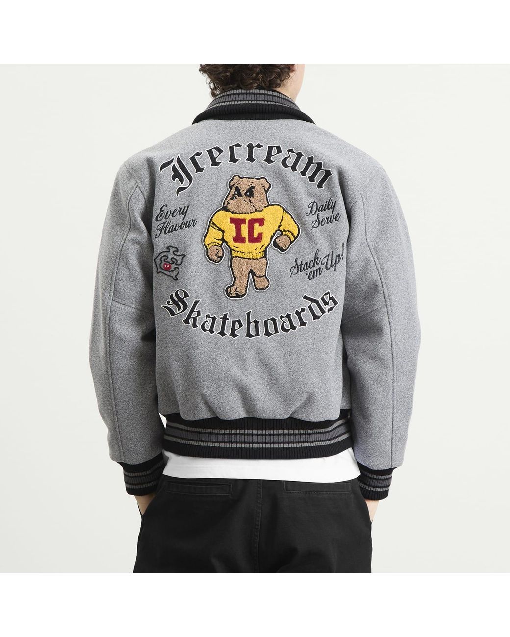 ICECREAM Gray Mascot Varsity Jacket for men