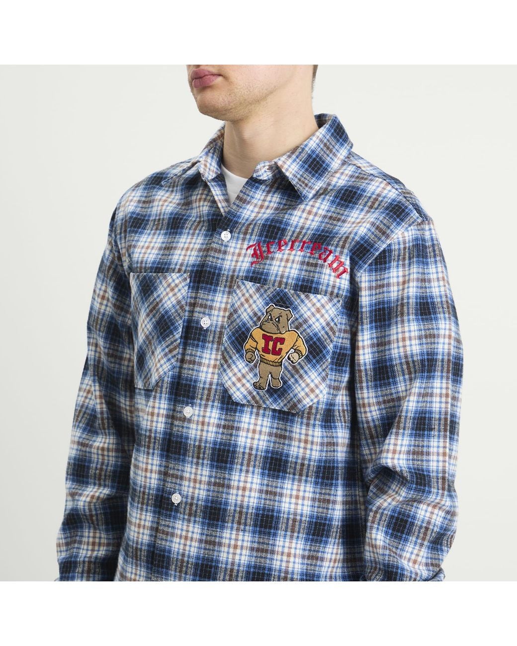 ICECREAM Blue Mascot Check Shirt for men