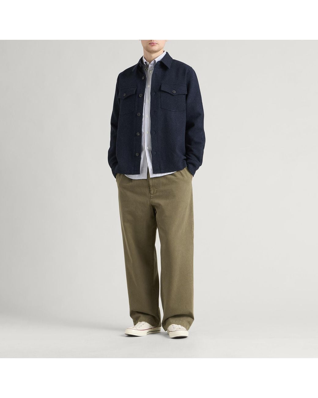 Portuguese Flannel Blue Wool Field Tweed Overshirt for men