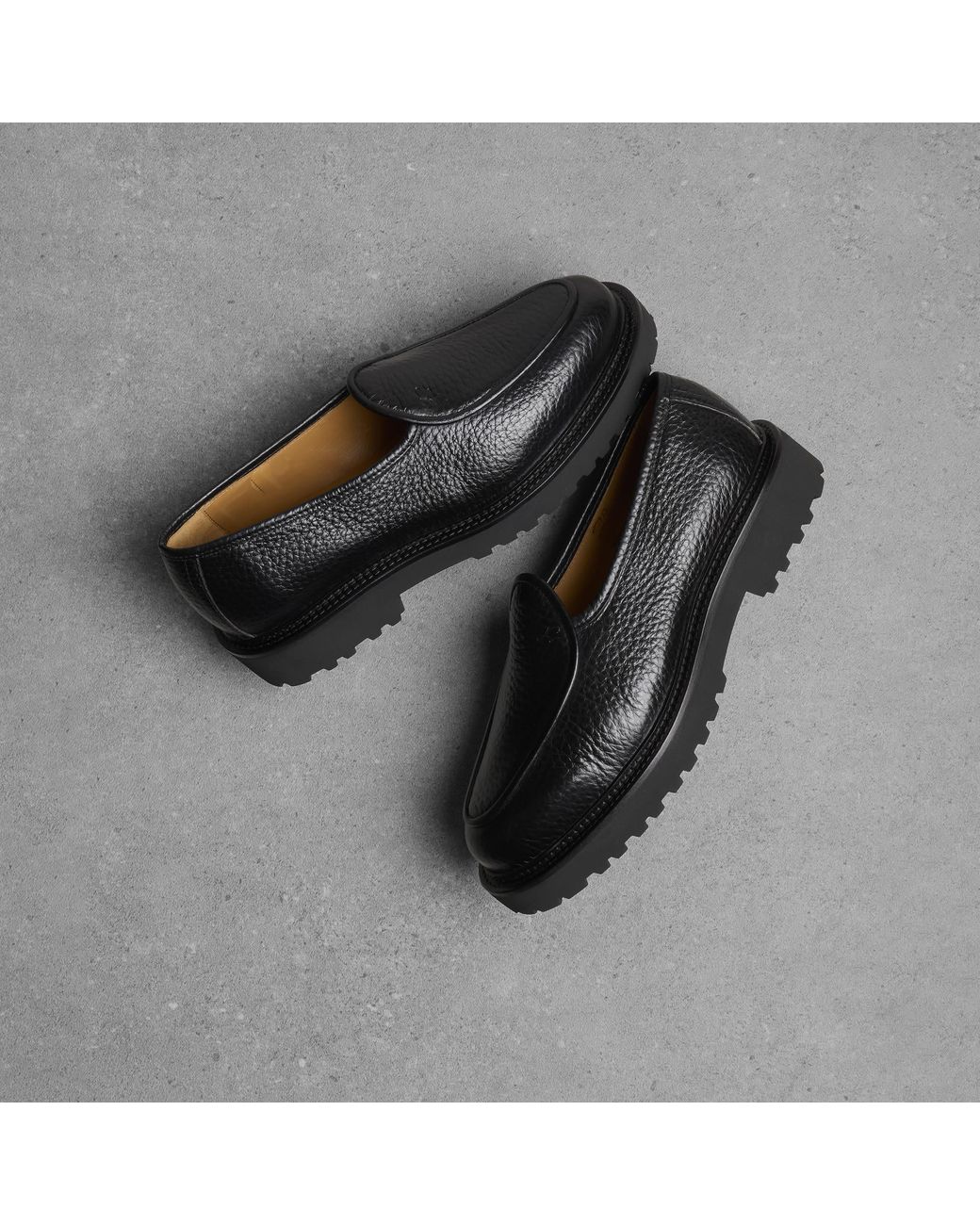 Jacques Soloviere Black Moli Grain Lug Loafer for men