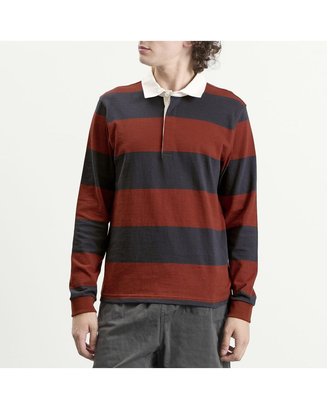 Patagonia Red Longsleeve Rugby Shirt Wide Stripe: Rusty for men