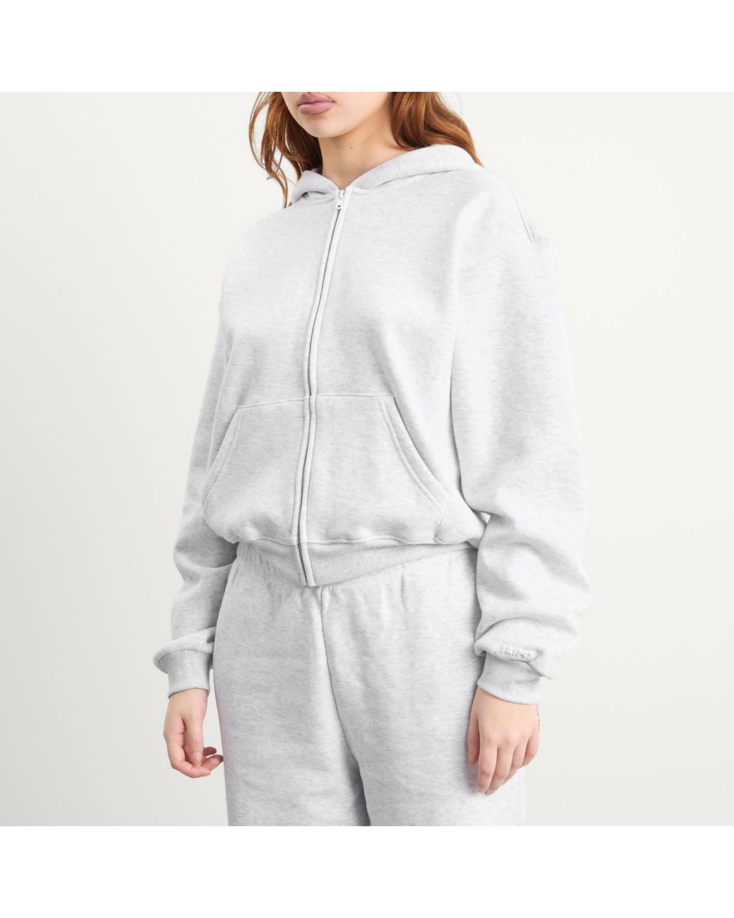 Skims White Cotton Fleece Classic Zip Up Hoodie
