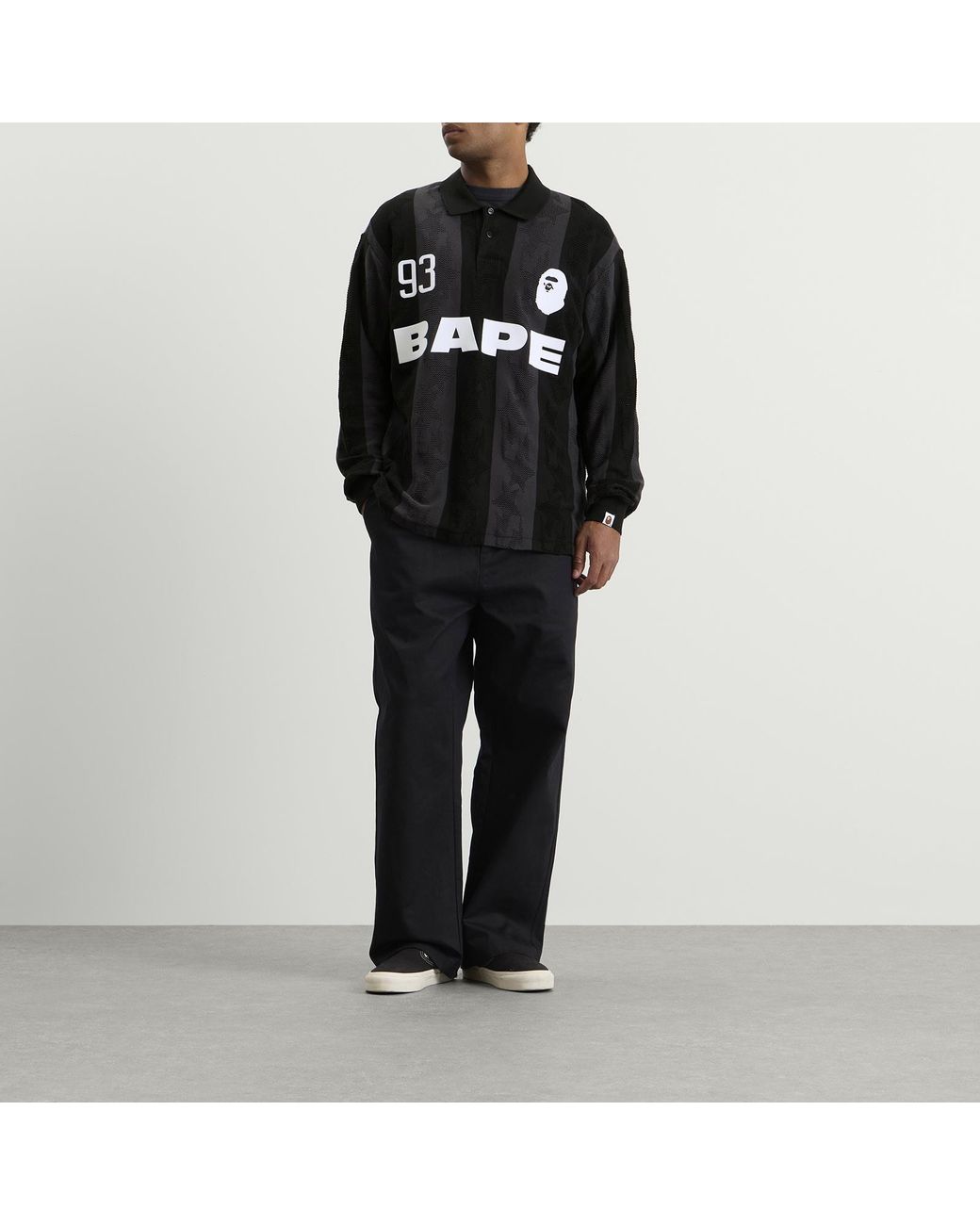 A Bathing Ape Black Sta Stripe Long Sleeve Jersey for men