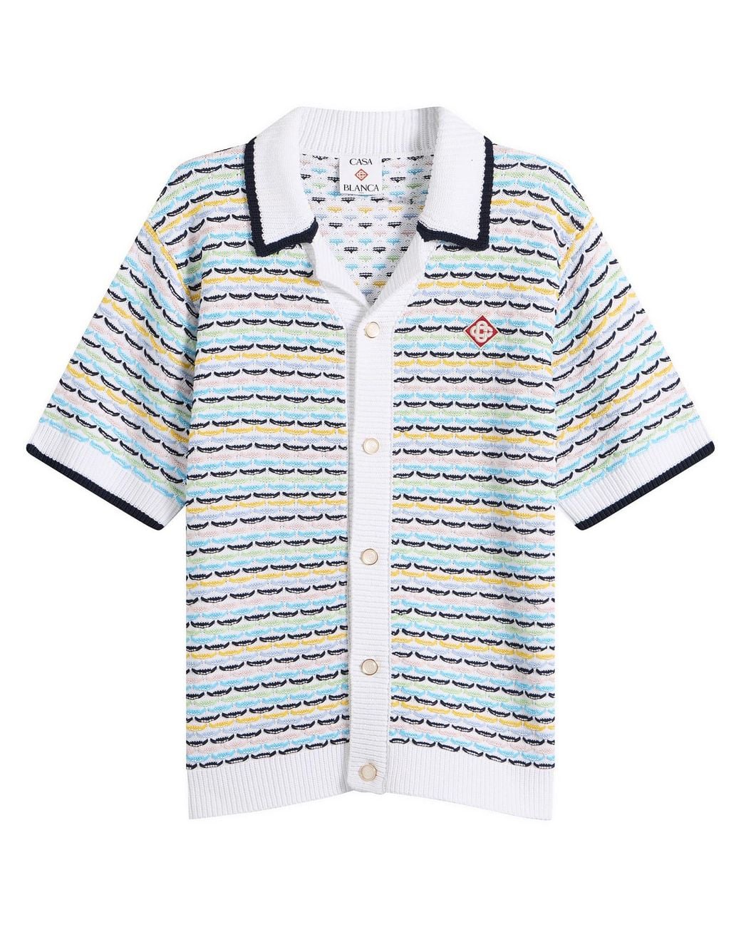 Casablanca Blue Tuck Stitch Shorts Sleeve Shirt for men