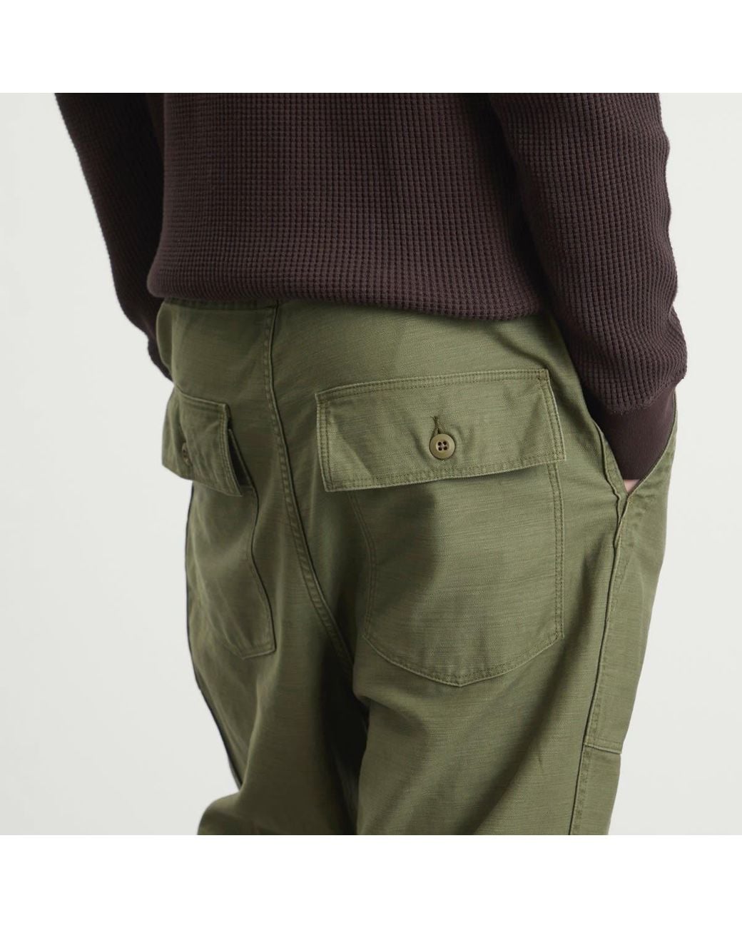 Needles Green Reversed Sateen String Fatigue Trousers for men