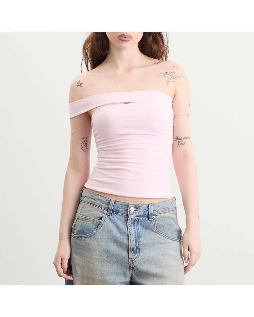 Skims Pink Cotton Jersey One Shoulder Top