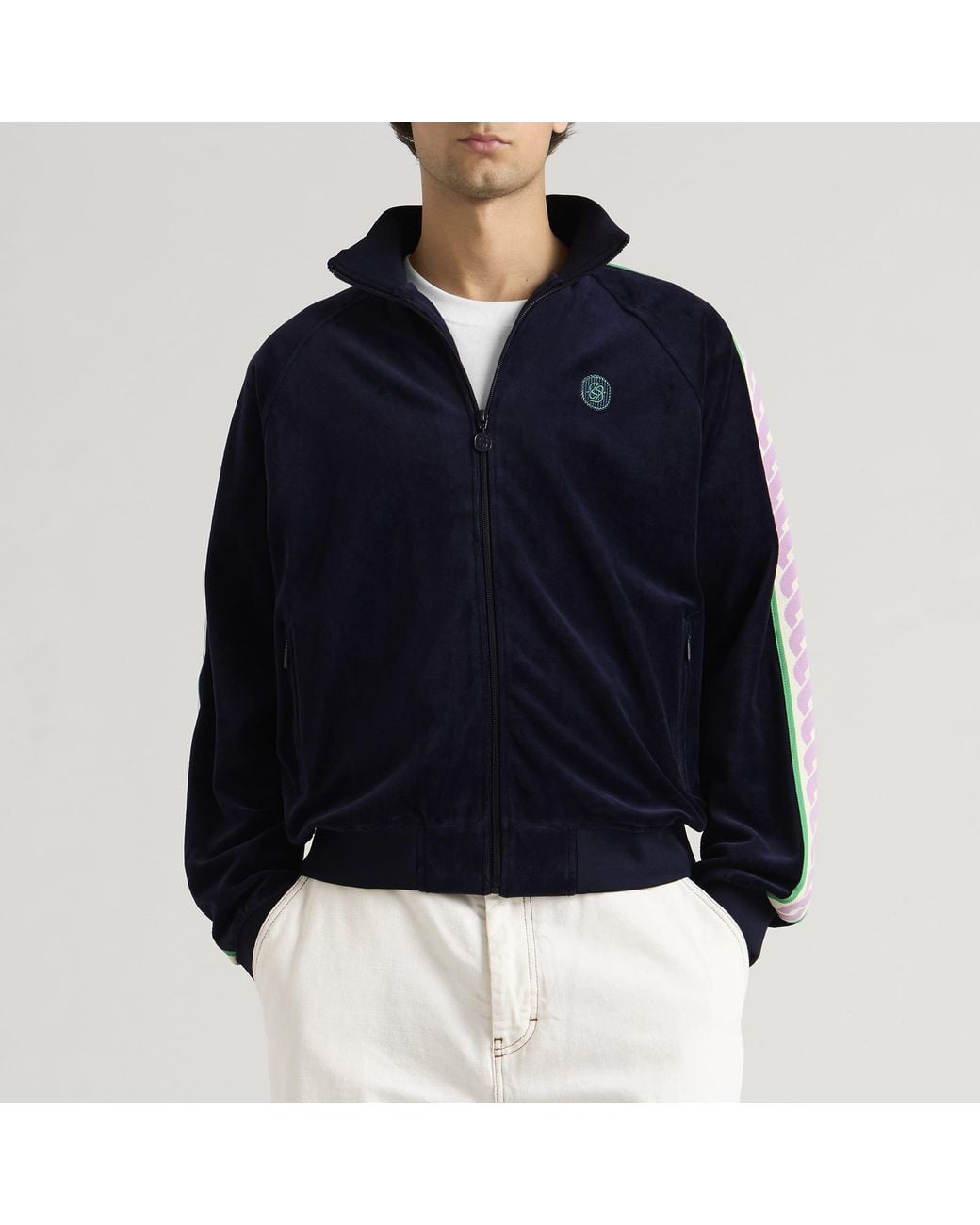 Drole de Monsieur Blue Velvet Zip Jacket for men