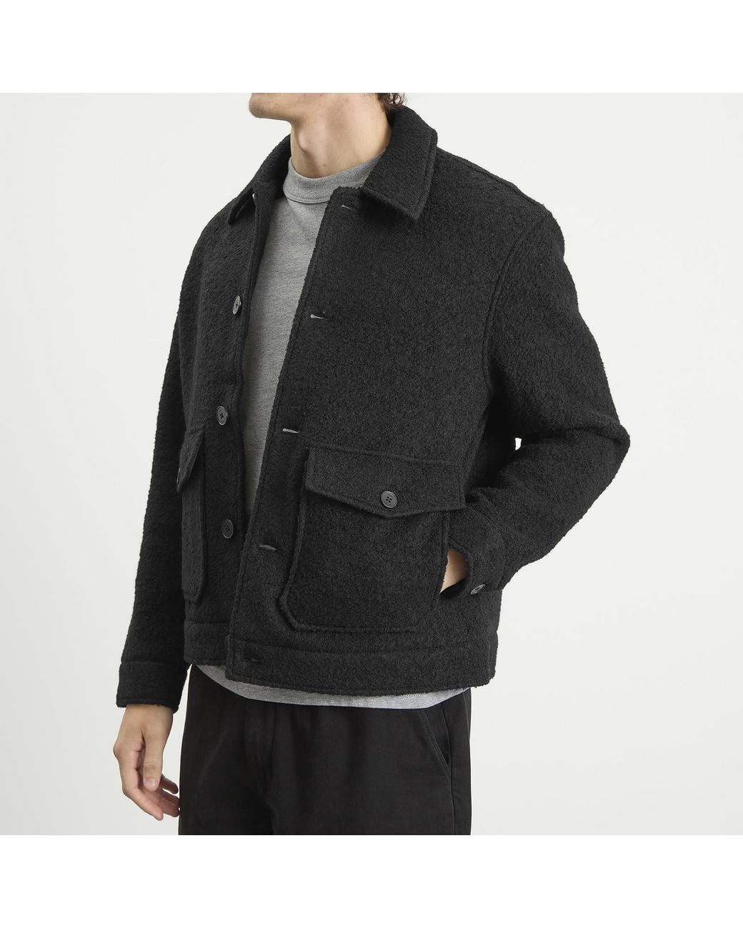 Wax London Black Newgate Melange Wool Jacket for men