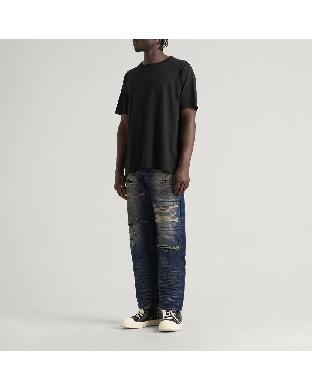 THUG CLUB Blue Skull Stitch Ripped Denim Pants for men