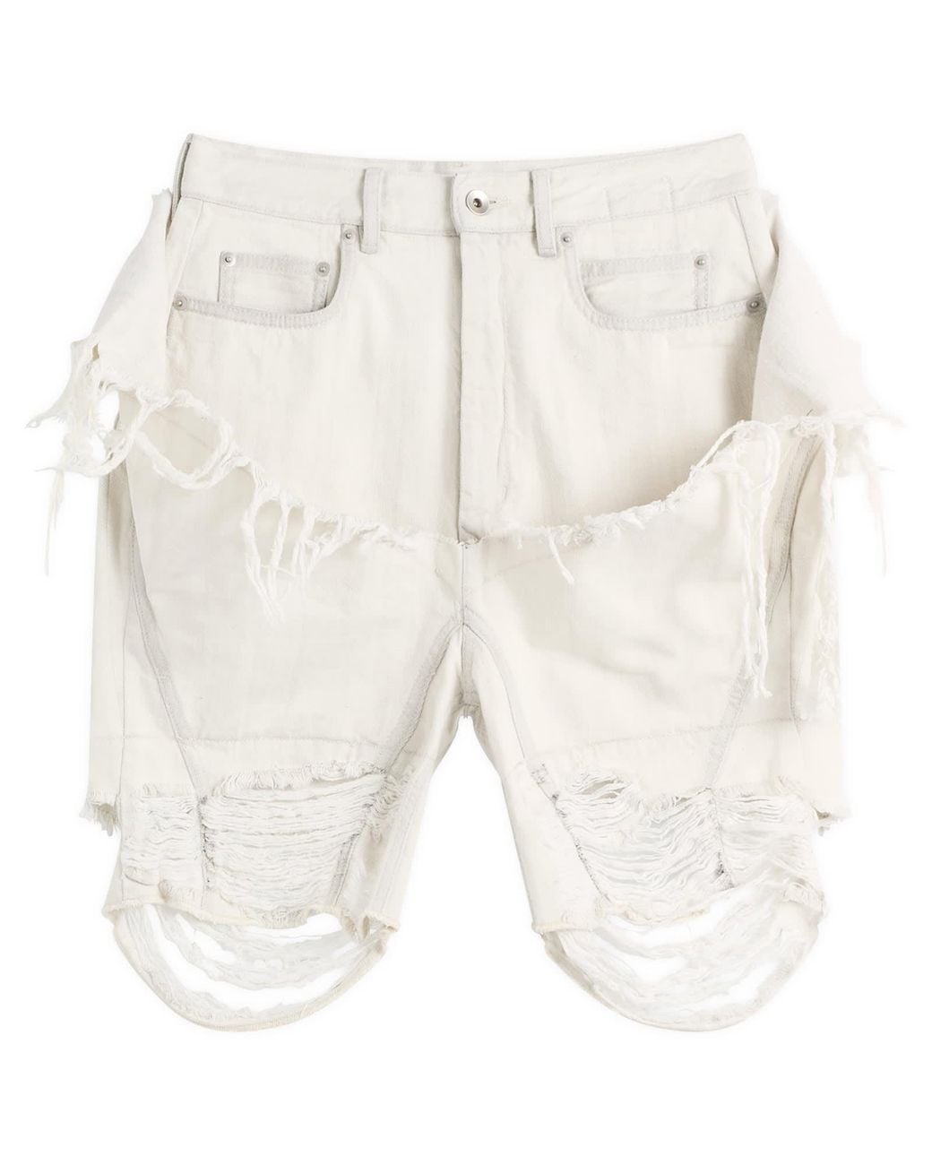Rick Owens Natural Slivered Tight Cut Off Jean Shorts