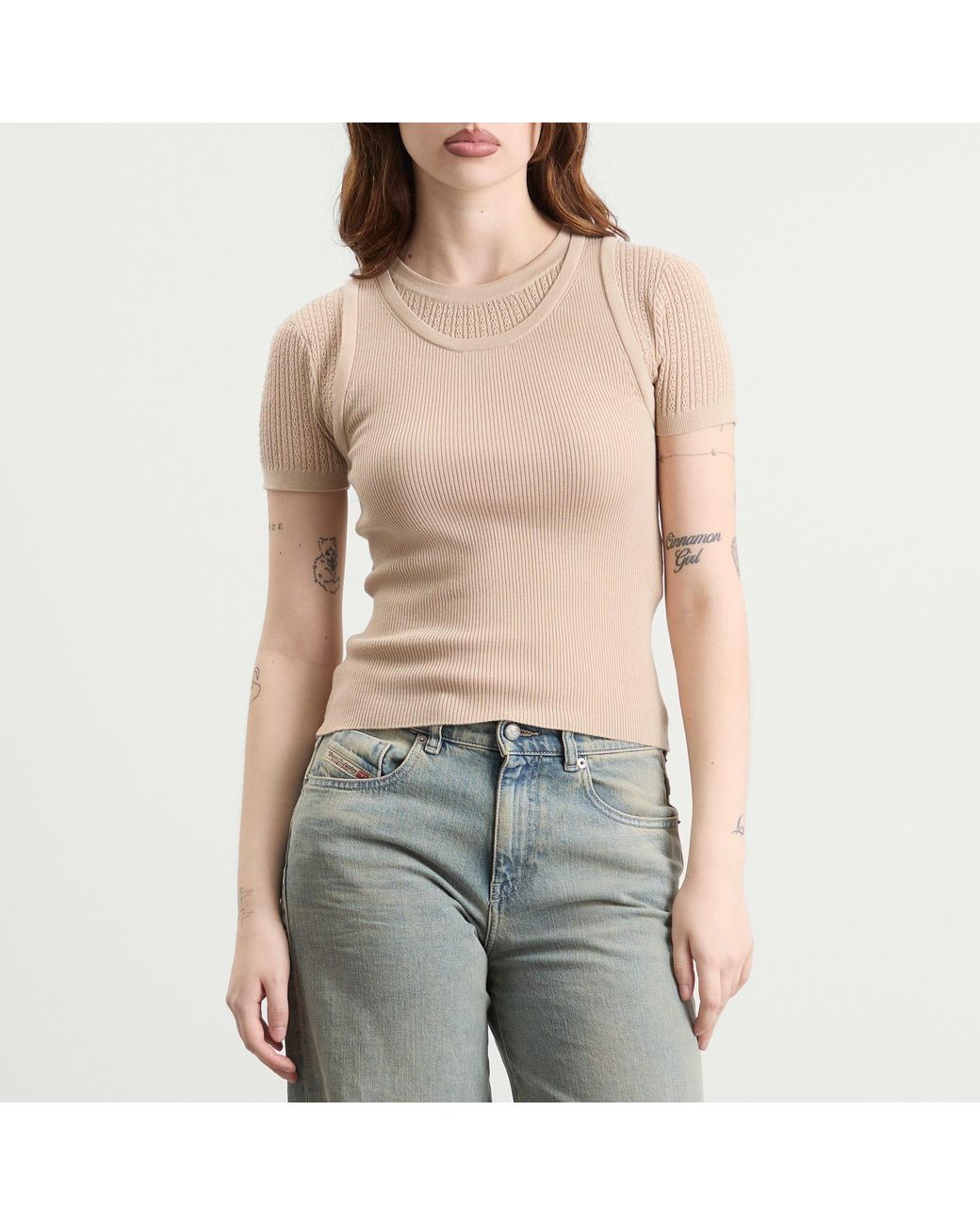 Acne Natural Kred Thin Ribs Layered T-Shirt