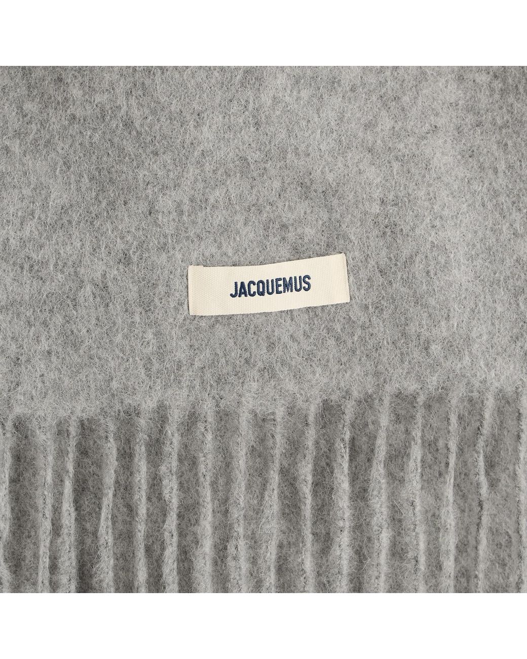 Jacquemus Gray Mohair Alpaca Grosgrain Logo Scarf for men