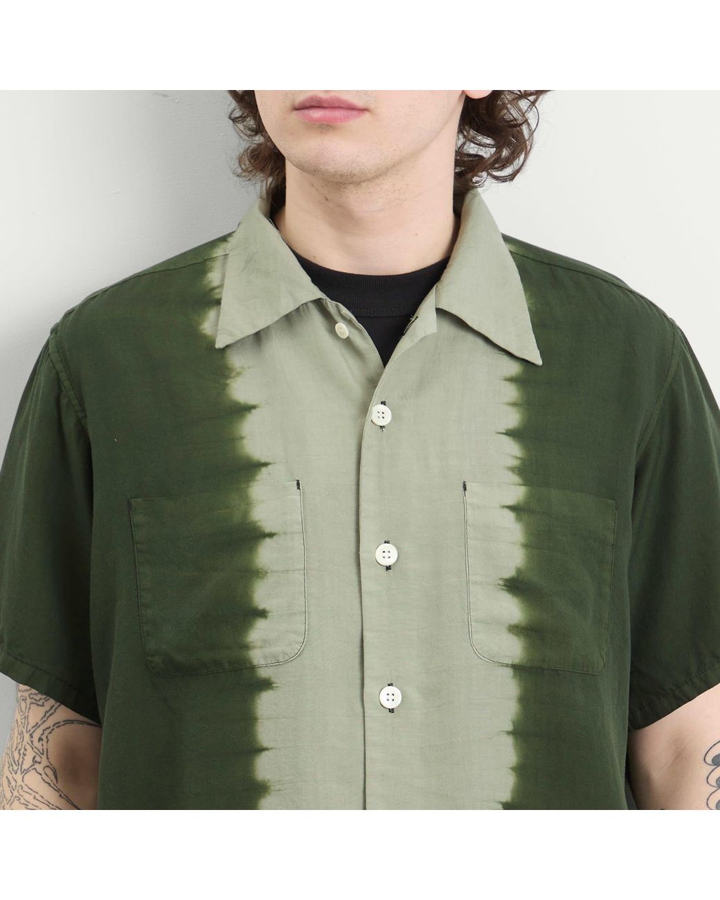 Nomarythm Textile Green Hand Dye Open Collar Shirt for men