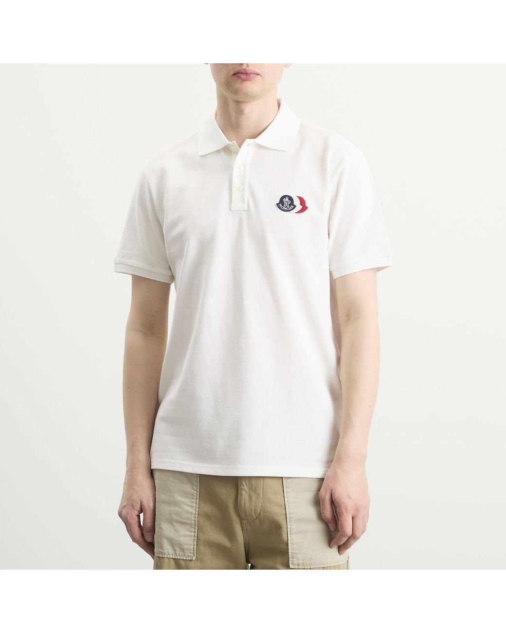 Moncler White Tripe Crest Polo Shirt for men