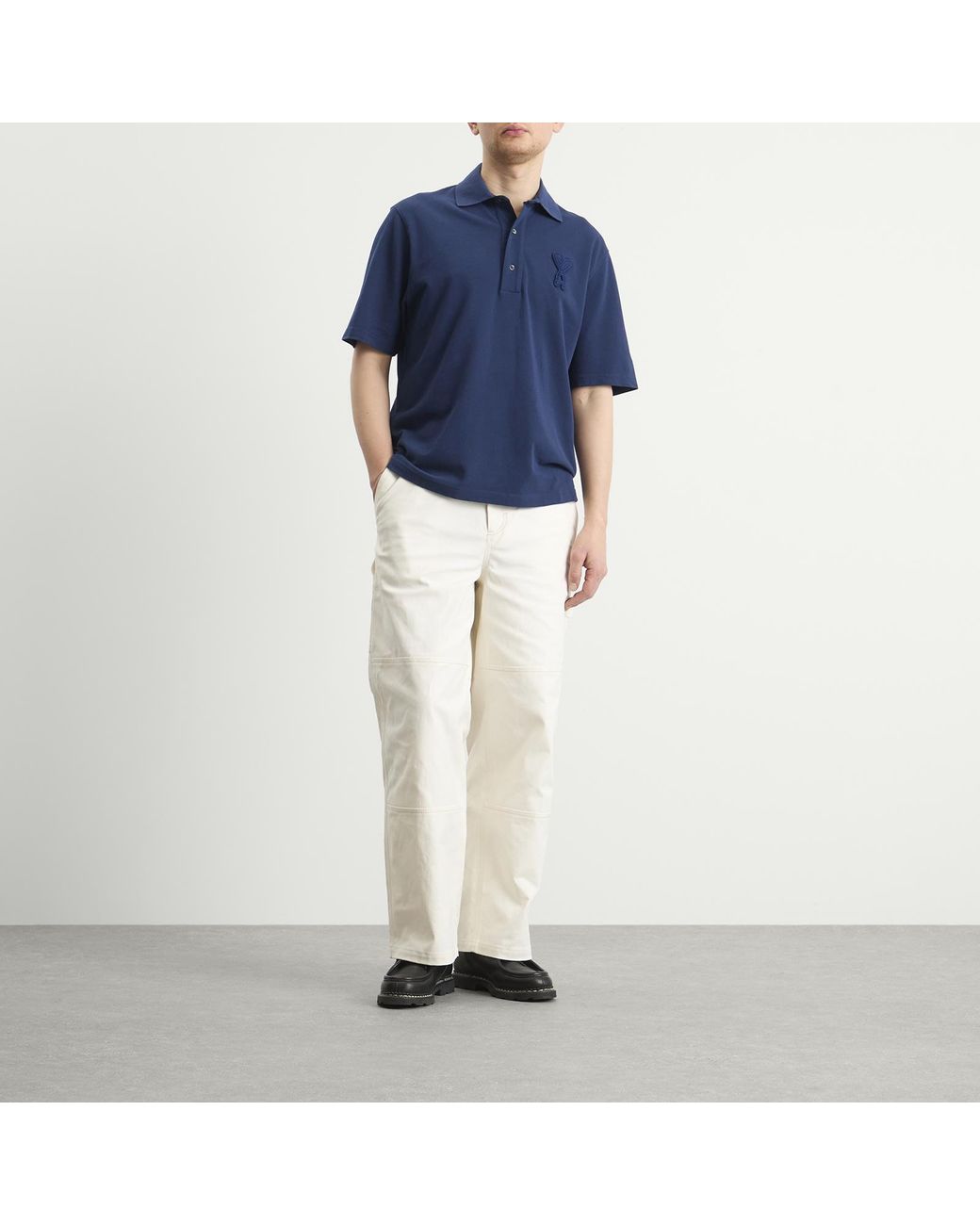 AMI Blue Boxy Fit Polo With Ami De Coeur Knitted Patch for men