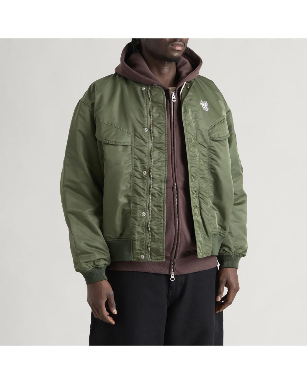 Ecstatic Research Green Bomber Jacket for men