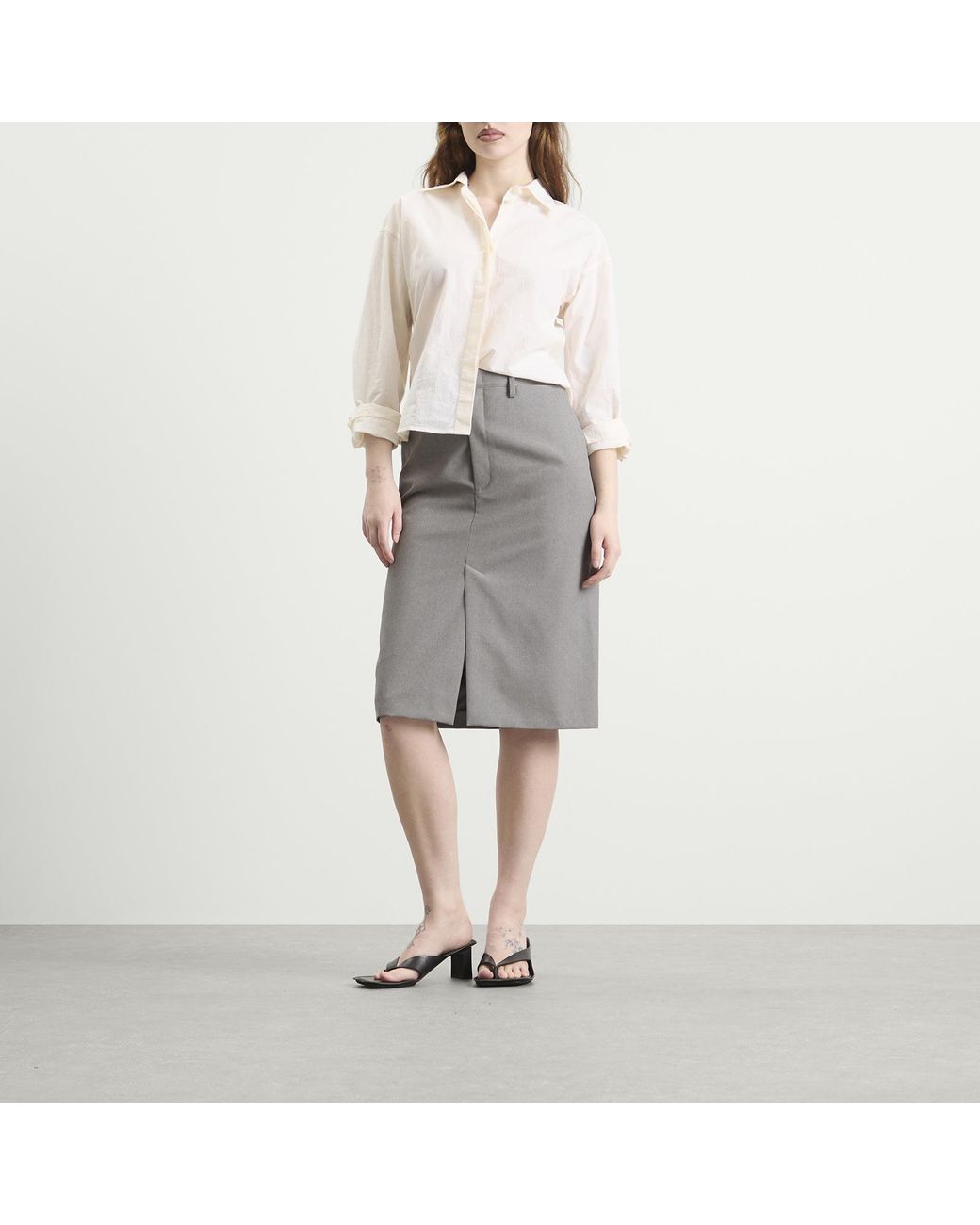 Jil Sander Gray High Waist Skirt With Slashed Side Waistband