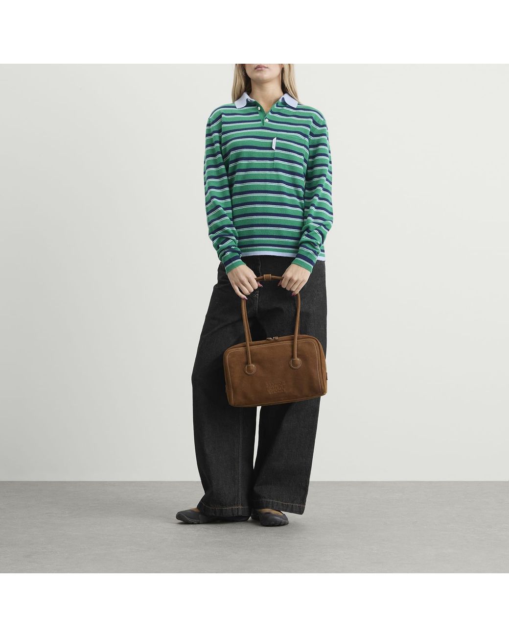 HOMMEGIRLS Green Knit Stripe Polo