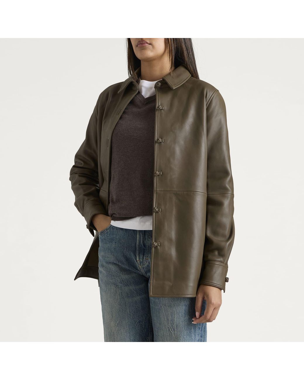 Rohe Green Leather Pankou Closure Overshirt