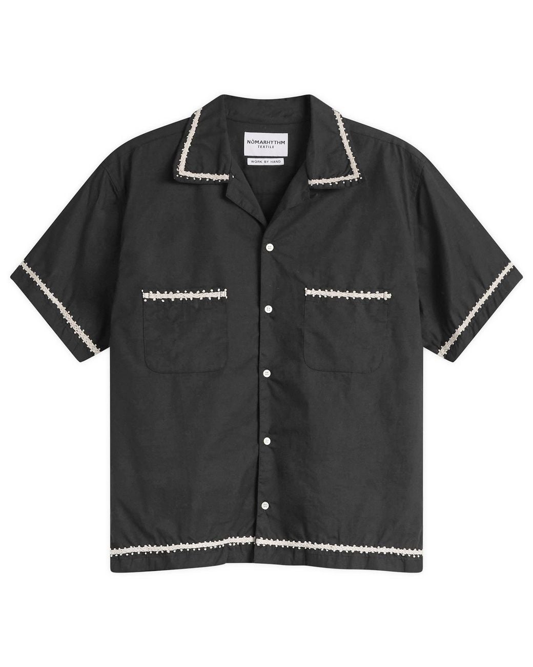 Nomarythm Textile Black Trim Embroidery Open Collar Shirt for men