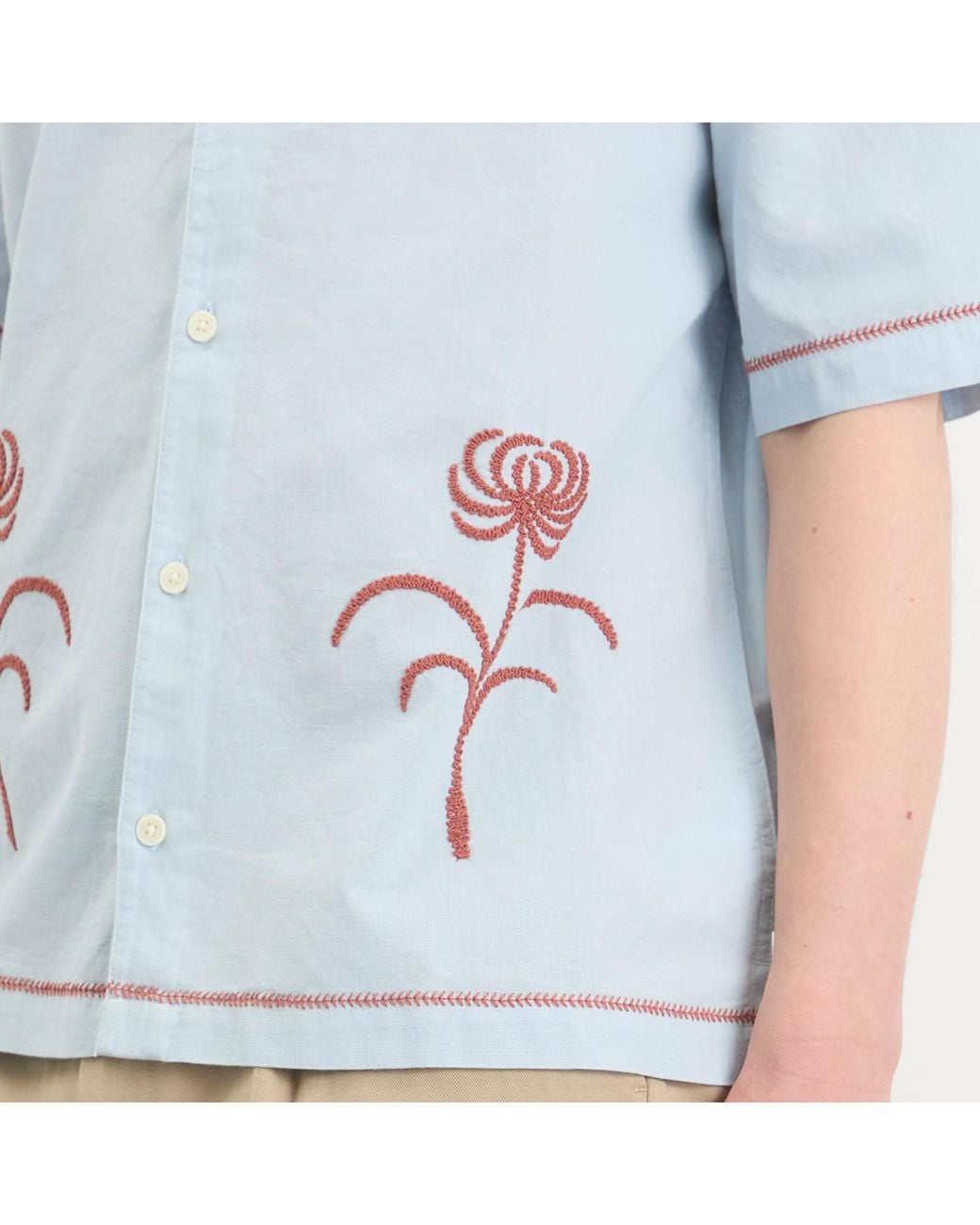 Wax London Blue Keats Dahlia Embroidery Vacation Shirt for men