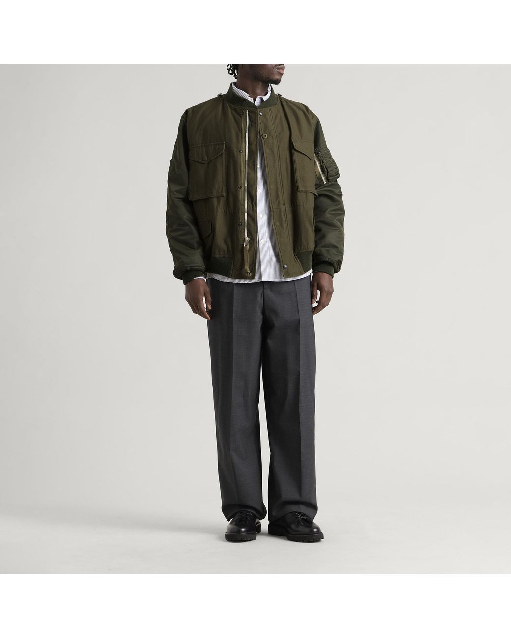 Junya Watanabe Green X Needles Cotton Satin Nylon Bomber Jacket for men