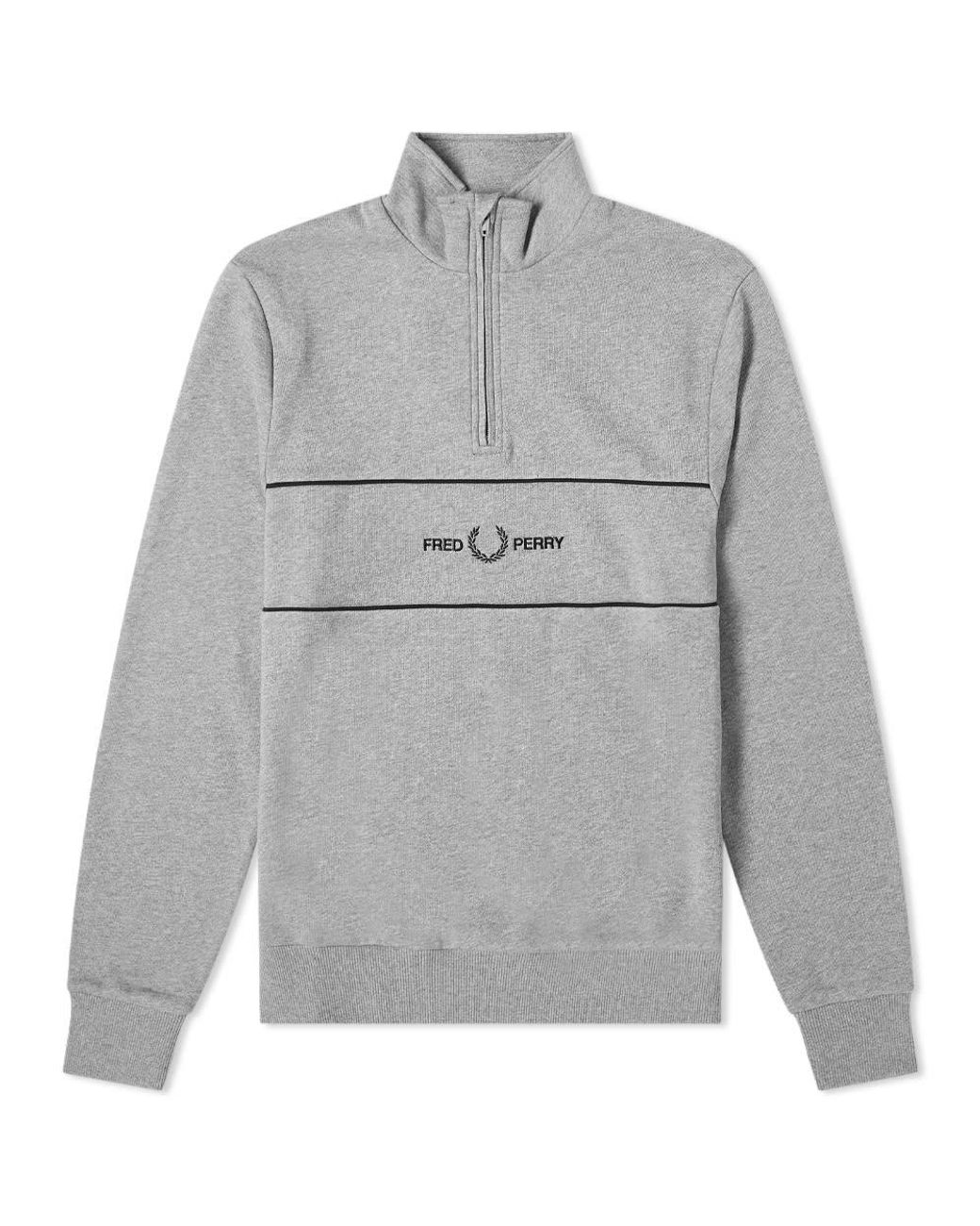 fred perry embroidered panel half zip sweat in grey
