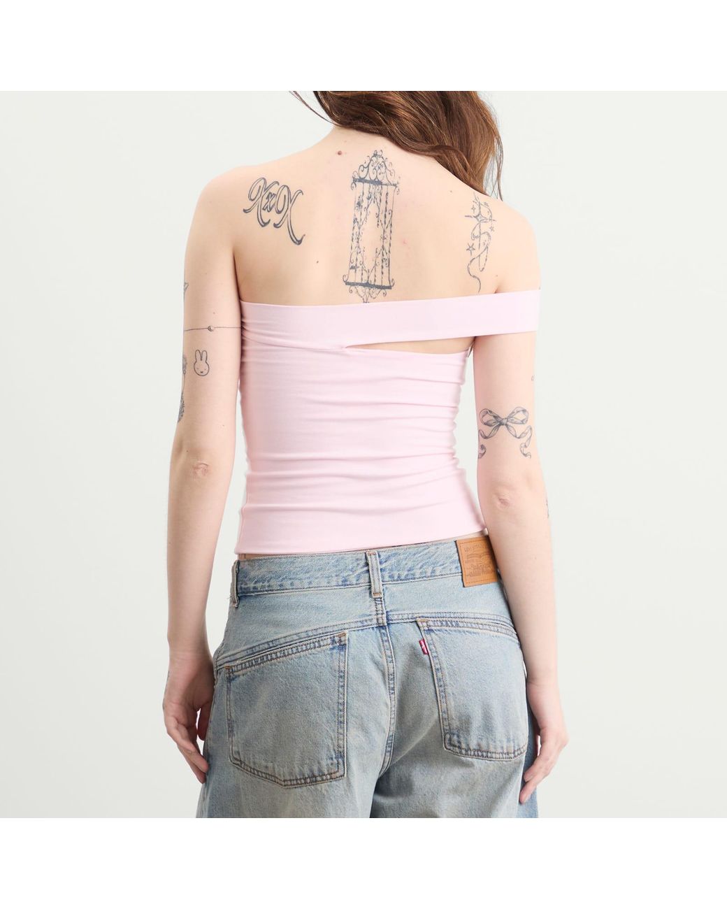 Skims Pink Cotton Jersey One Shoulder Top