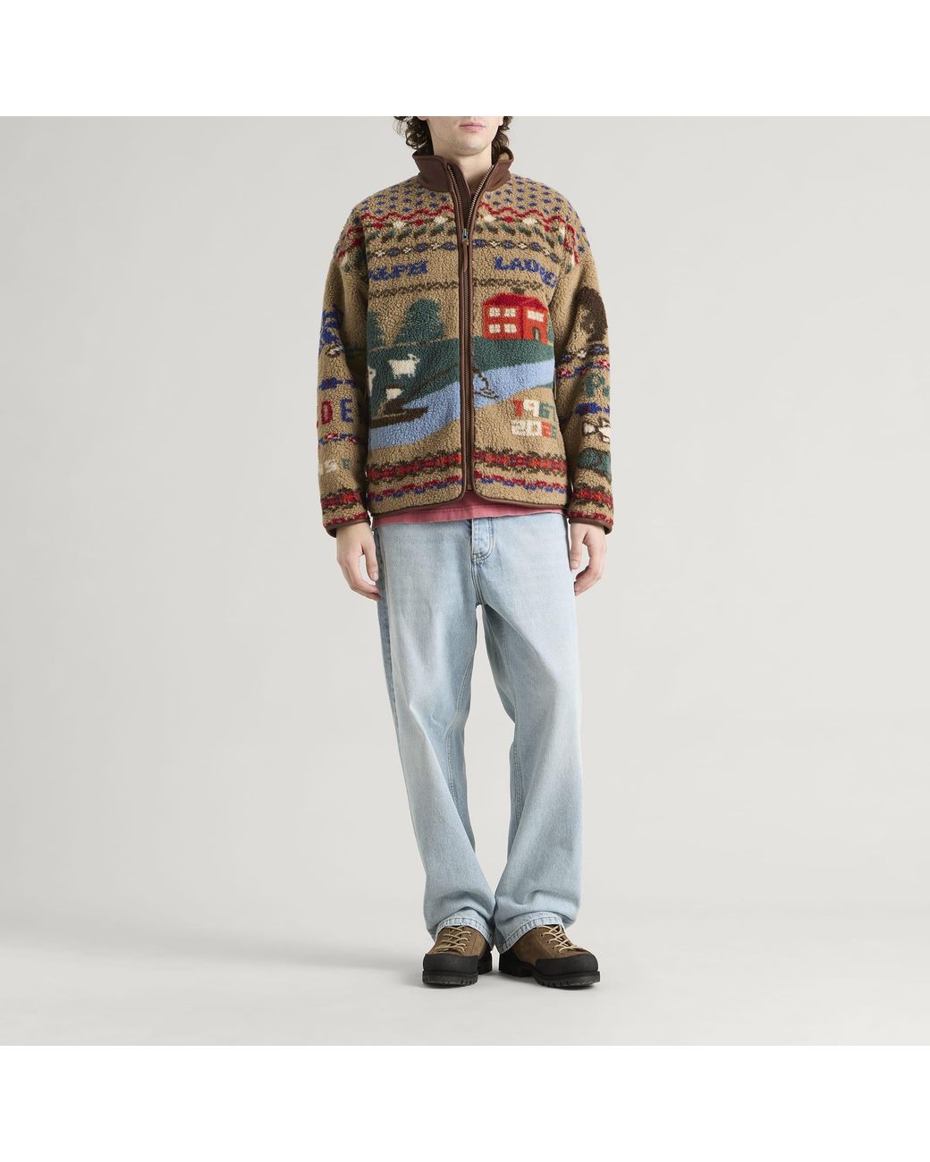 Polo Ralph Lauren Multicolor Leather Trim Fleece Jacket for men