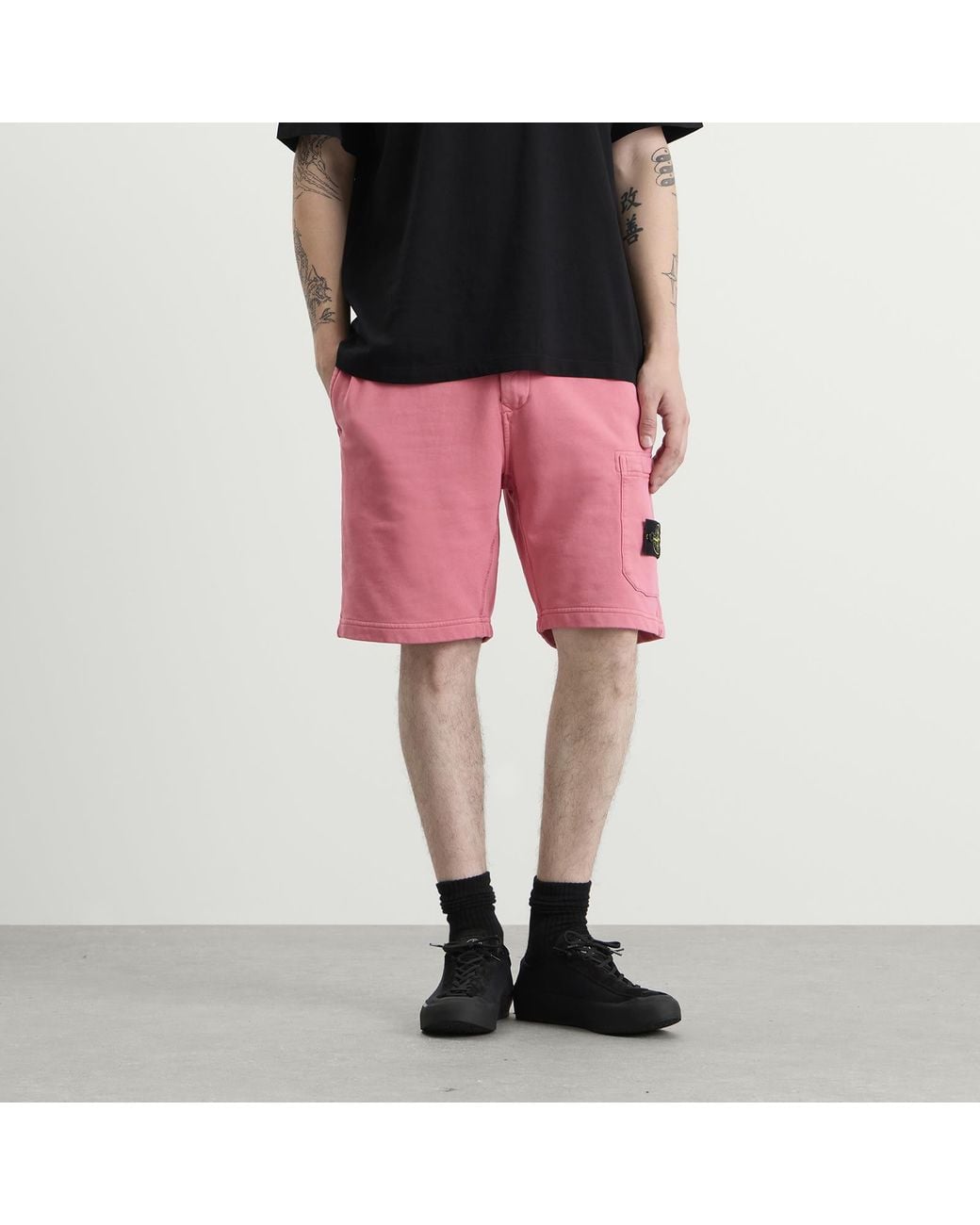 Stone Island Pink Organic Cotton Fleece Shorts for men