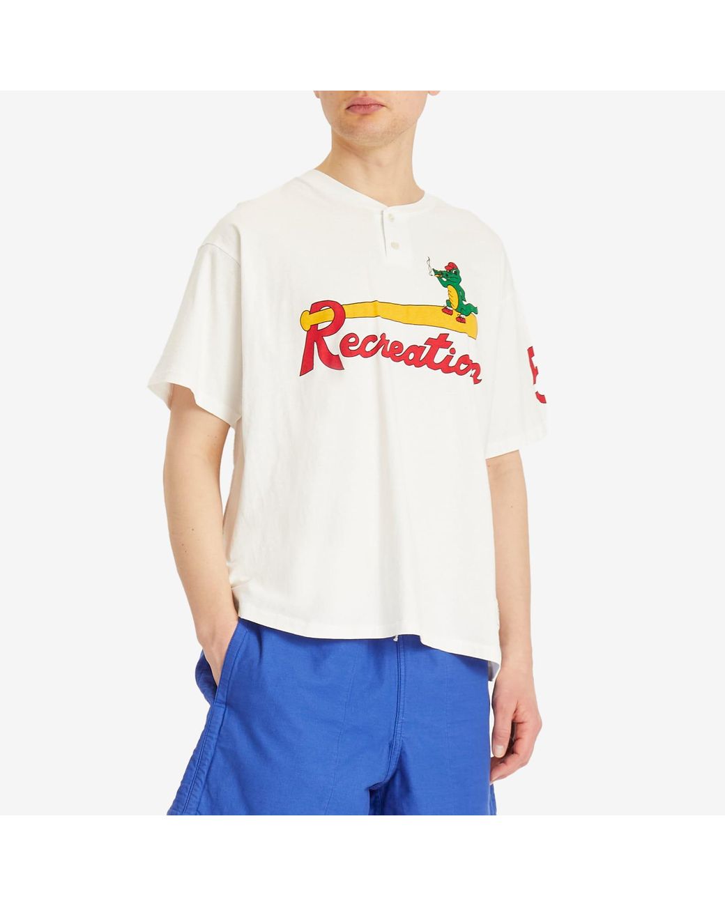 【関税込み】Bode ホワイト Reptile Rec ヘンリーネック Tシャツ Bode: White Reptile Rec Henley | SSENSE