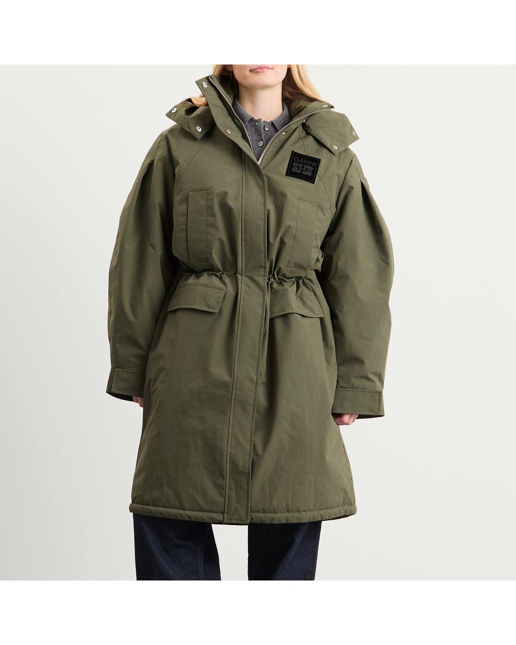 Ganni Green Ripstop Tri-Layer Parka Coat