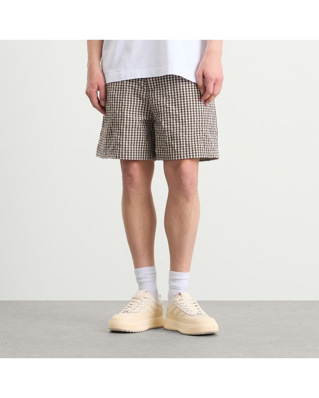 Moncler Brown Check Drawstring Shorts for men