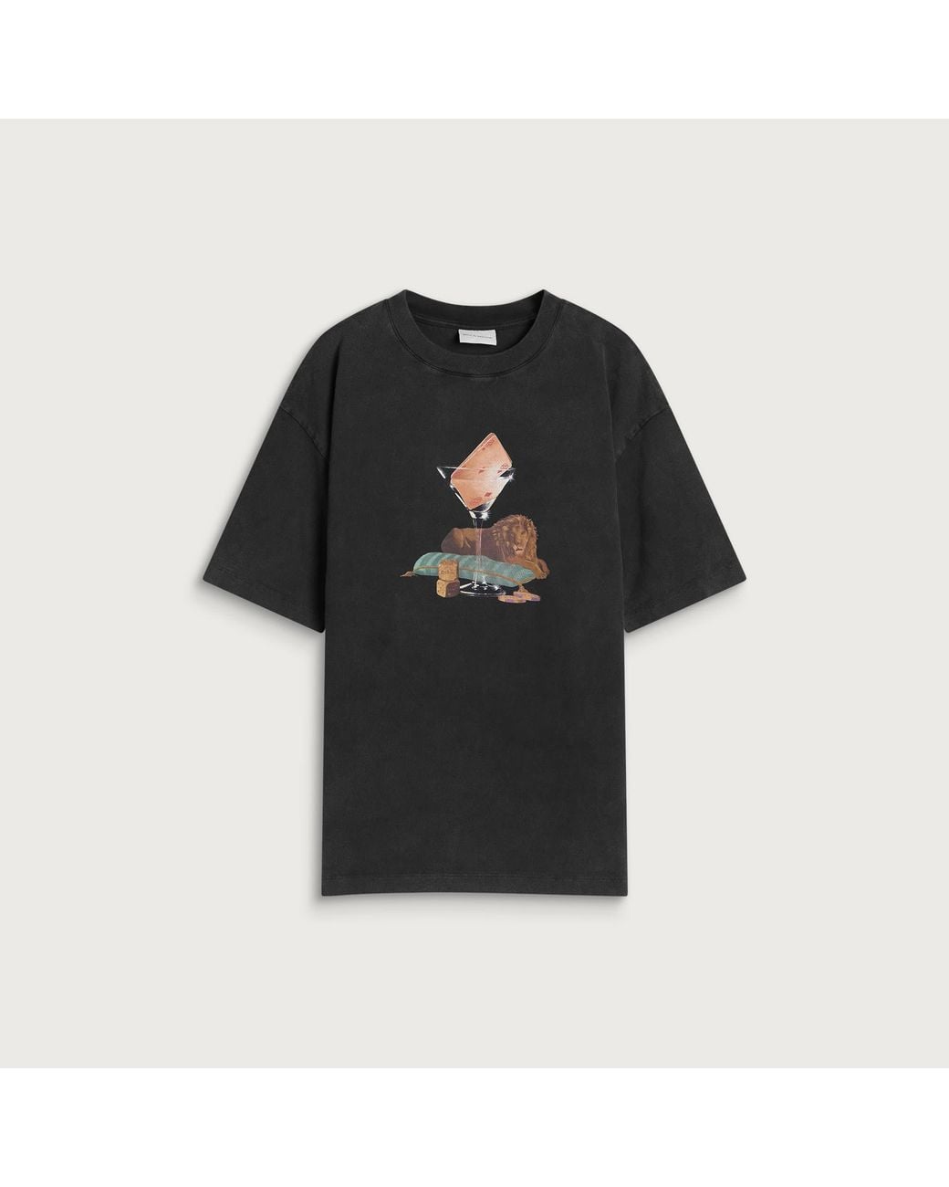 Drole de Monsieur Black Faded Glass Lion T-Shirt for men