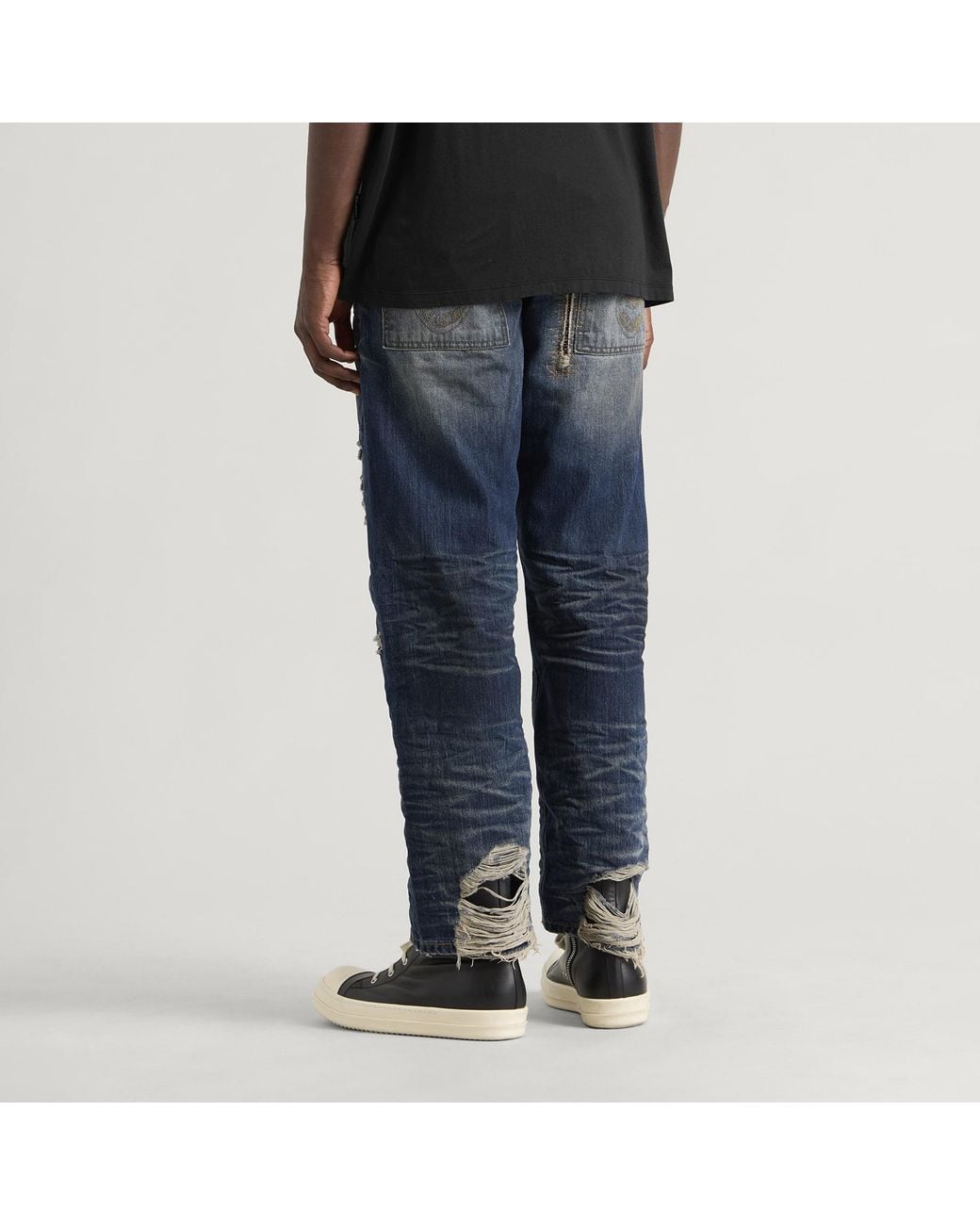 THUG CLUB Blue Skull Stitch Ripped Denim Pants for men
