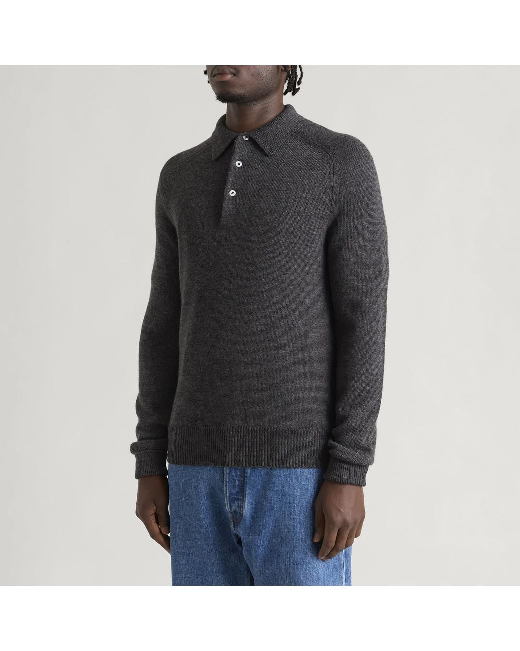 Drake's Black Long Sleeve Merino Wool Knitted Polo for men