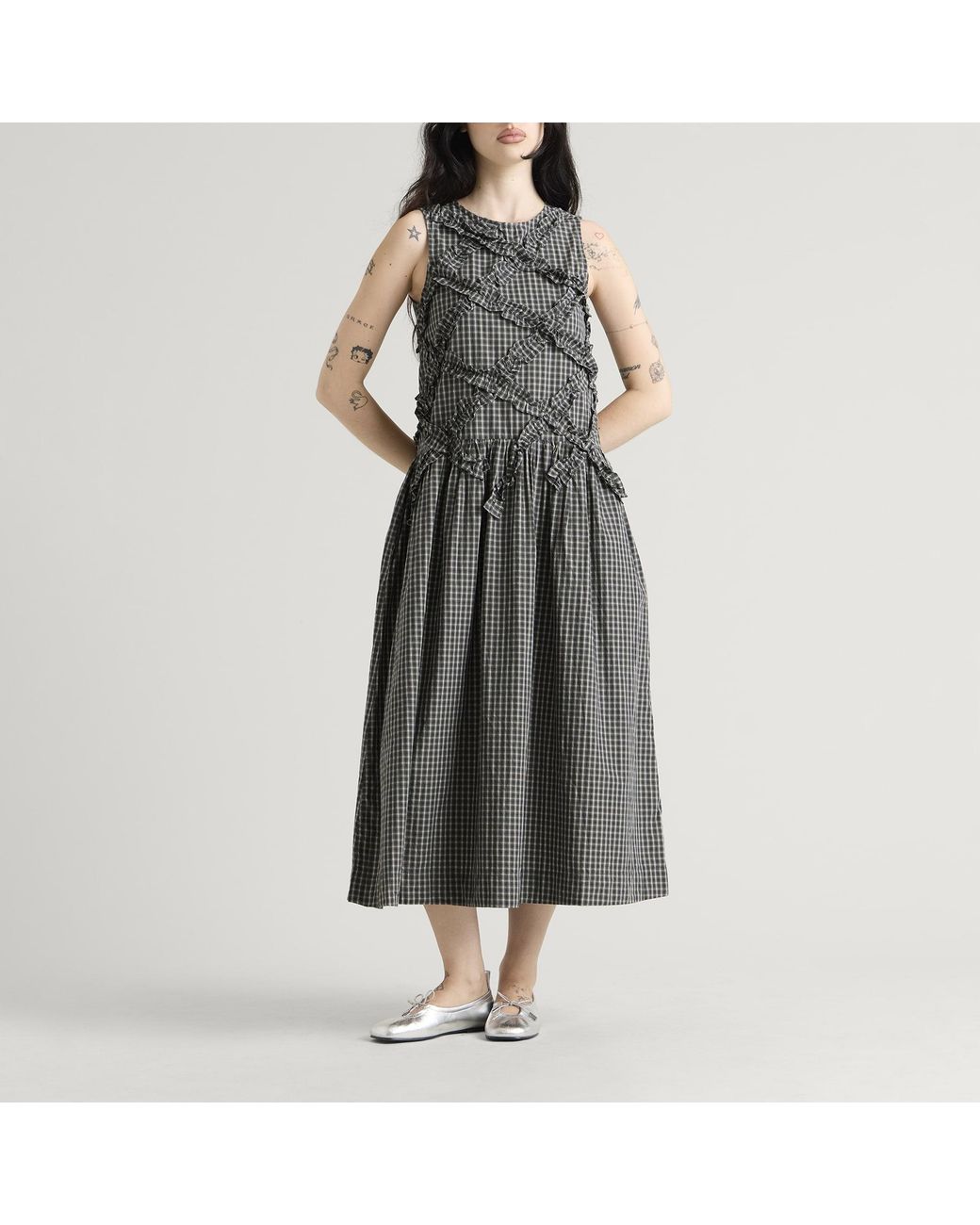 Damson Madder Gray Elora Midi Sleeveless Midi Dress