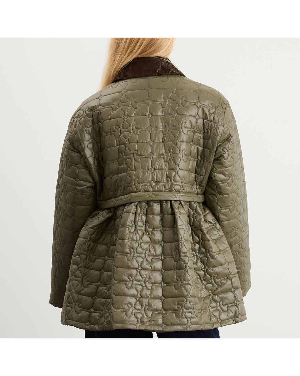 Ganni Green Shiny Quilt Midi Jacket