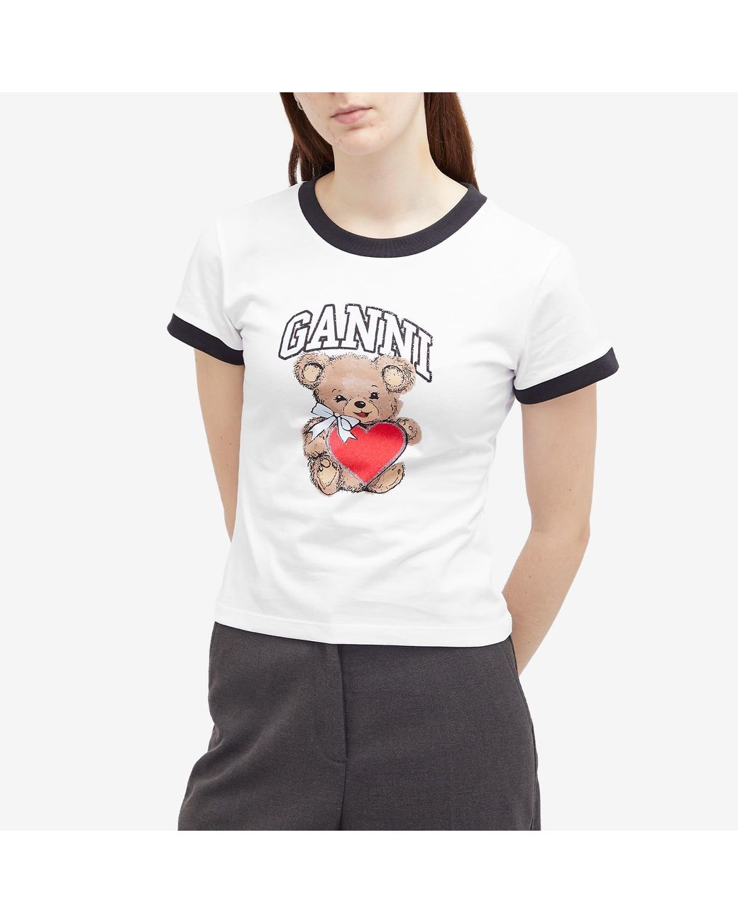 GANNI BEAR Tシャツ ホワイト M White Basic Jersey Bear T-shirt | GANNI FI