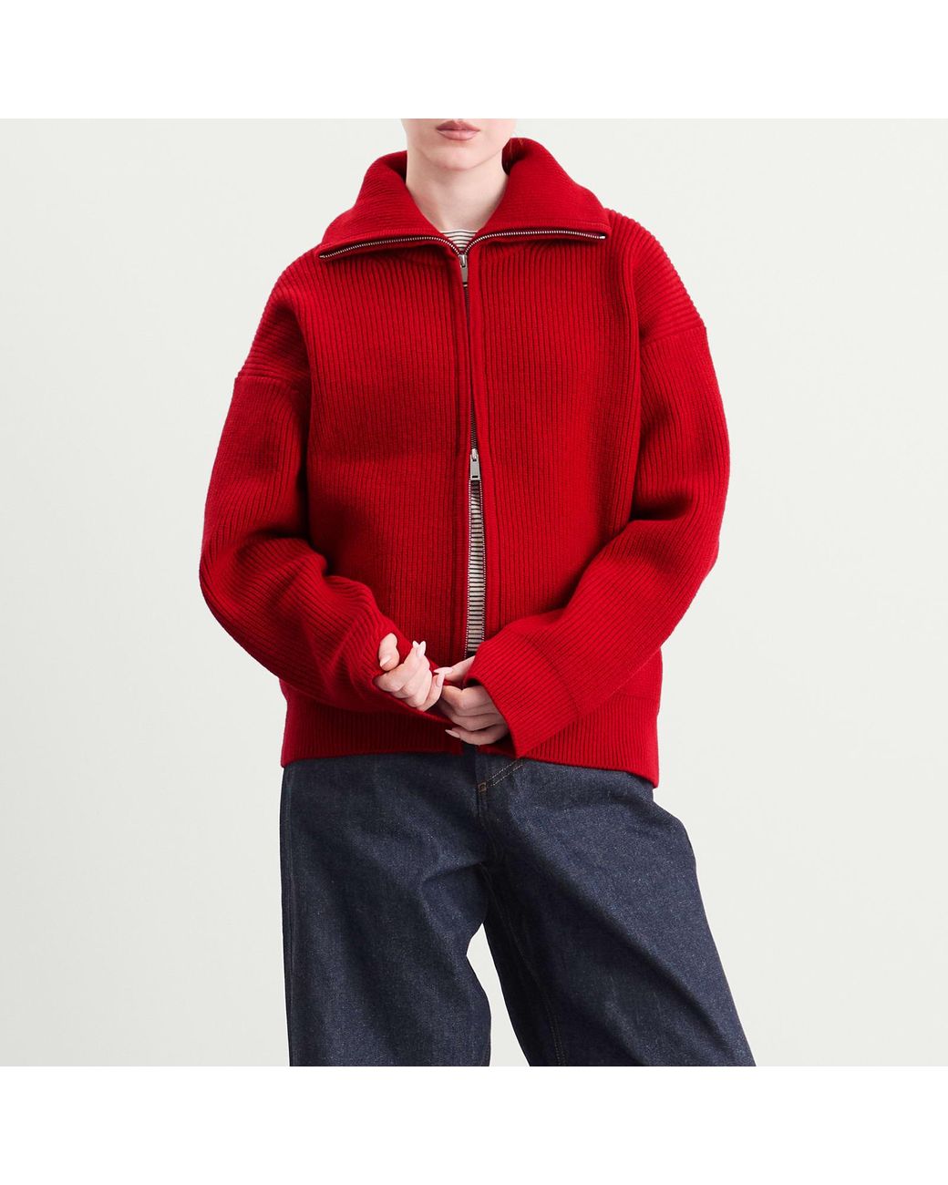 Studio Nicholson Sandos Rib Zip Cardigan in Red | Lyst UK