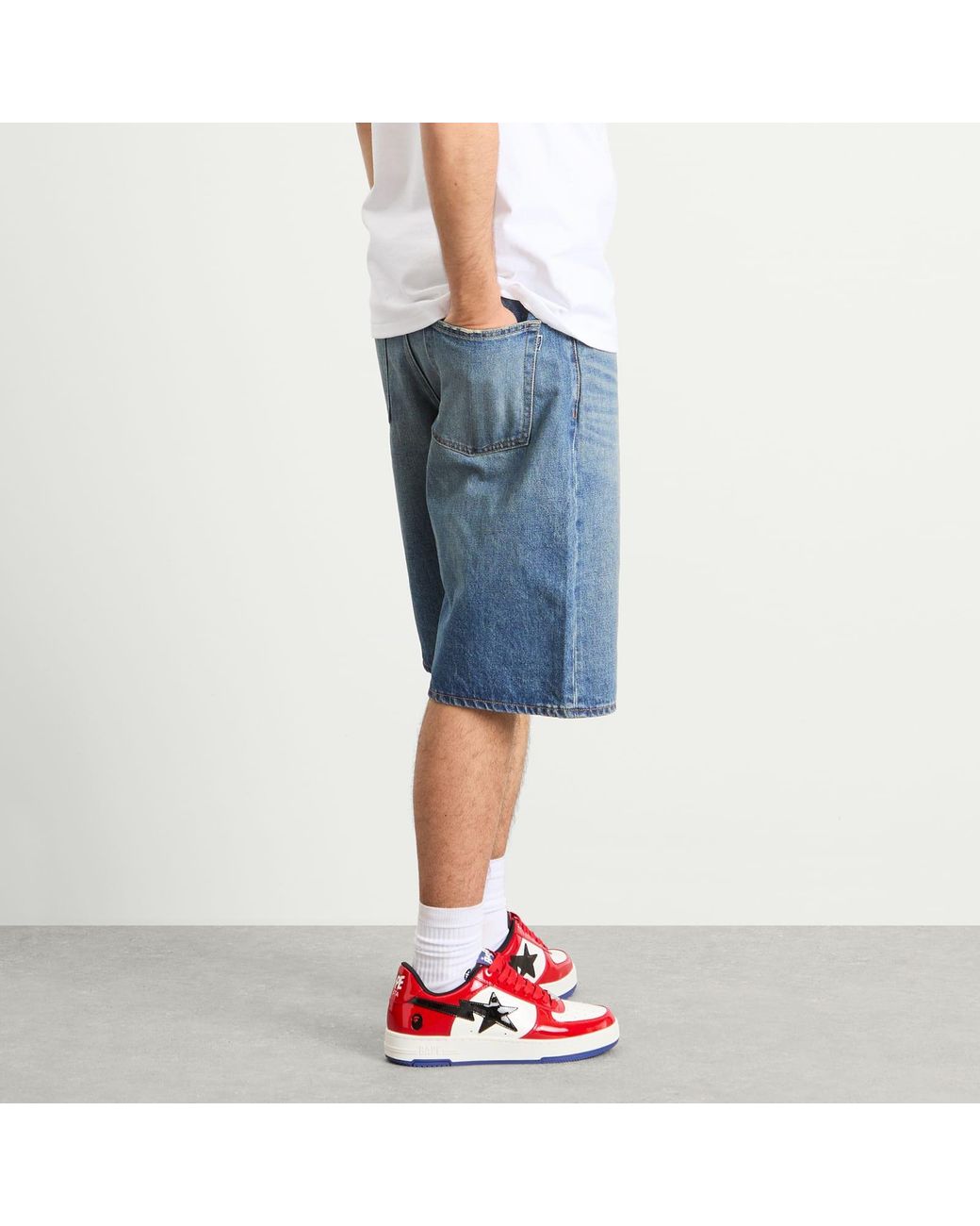 A Bathing Ape Blue Twin Sta Relaxed Fit Denim Shorts for men