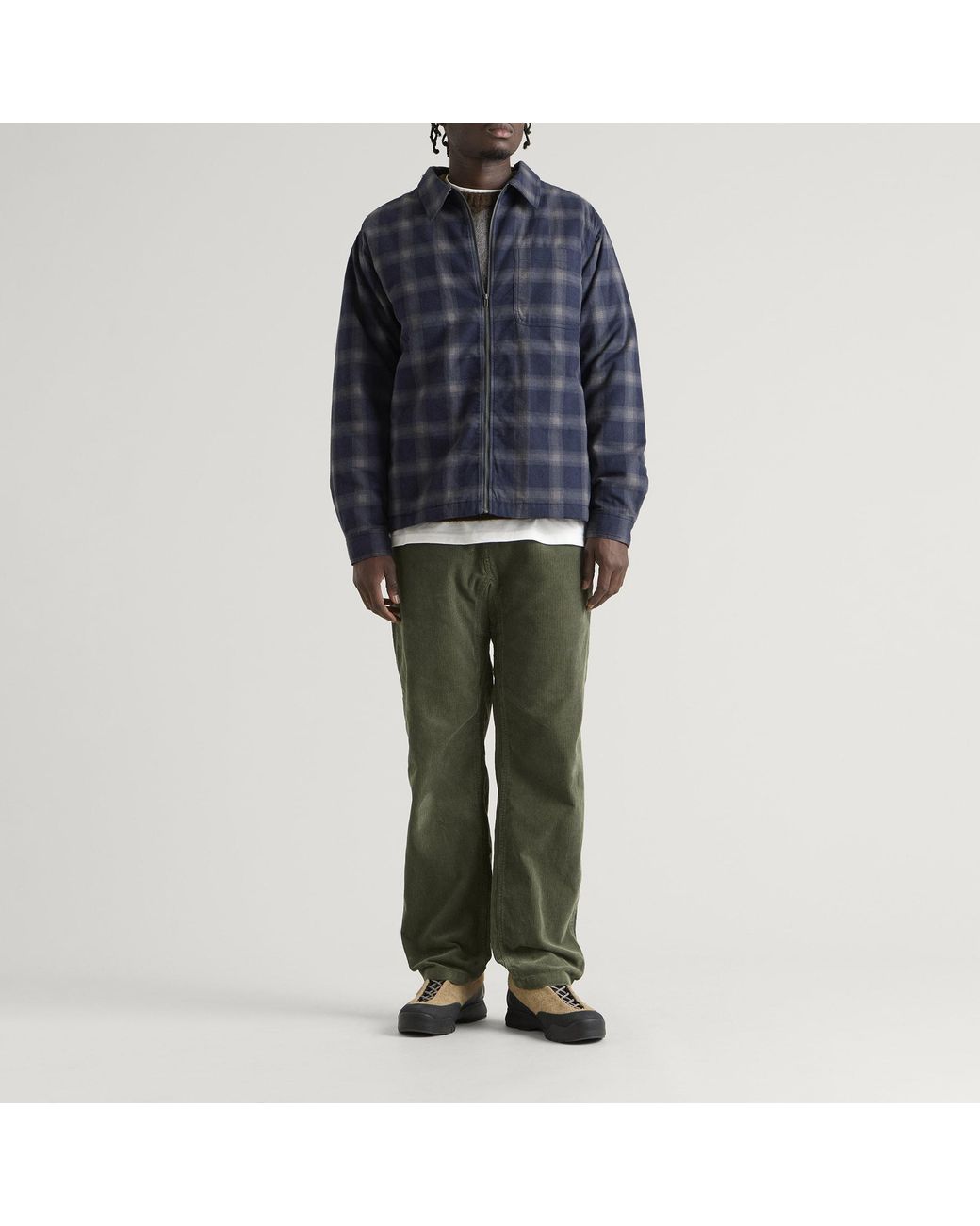 Gramicci Blue Zip-Up Insulated Flannel Shirt for men