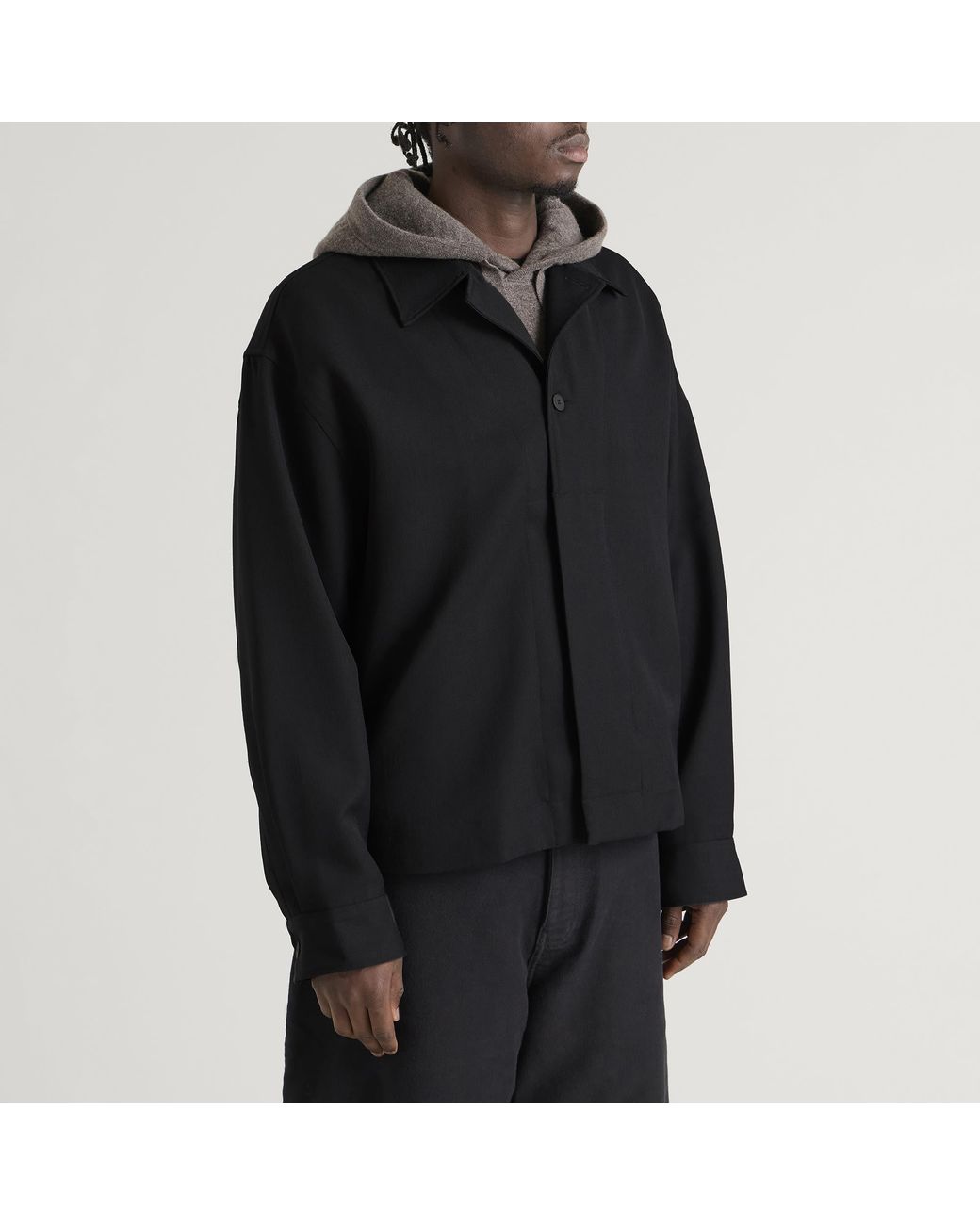 Studio Nicholson Black Rrick Tech Wool Open Collar Shirt for men