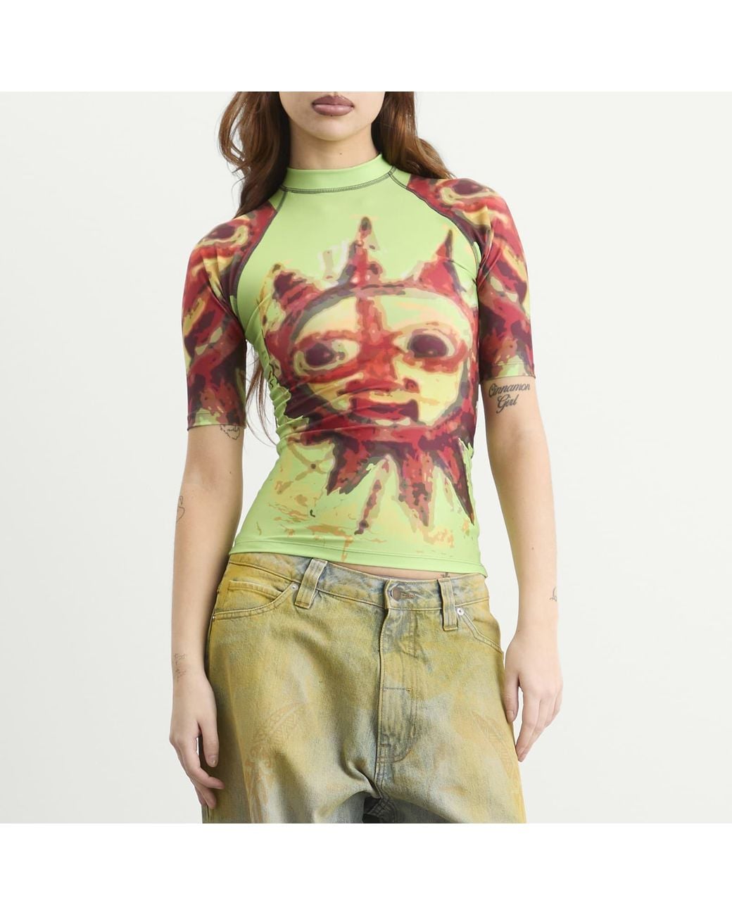 PAOLINA RUSSO Green Short Sleeve Rash Guard
