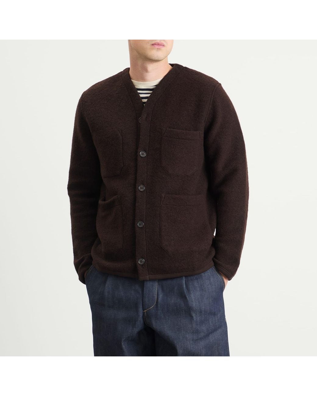 Universal Works Black Wool Fleece Cardigan for men