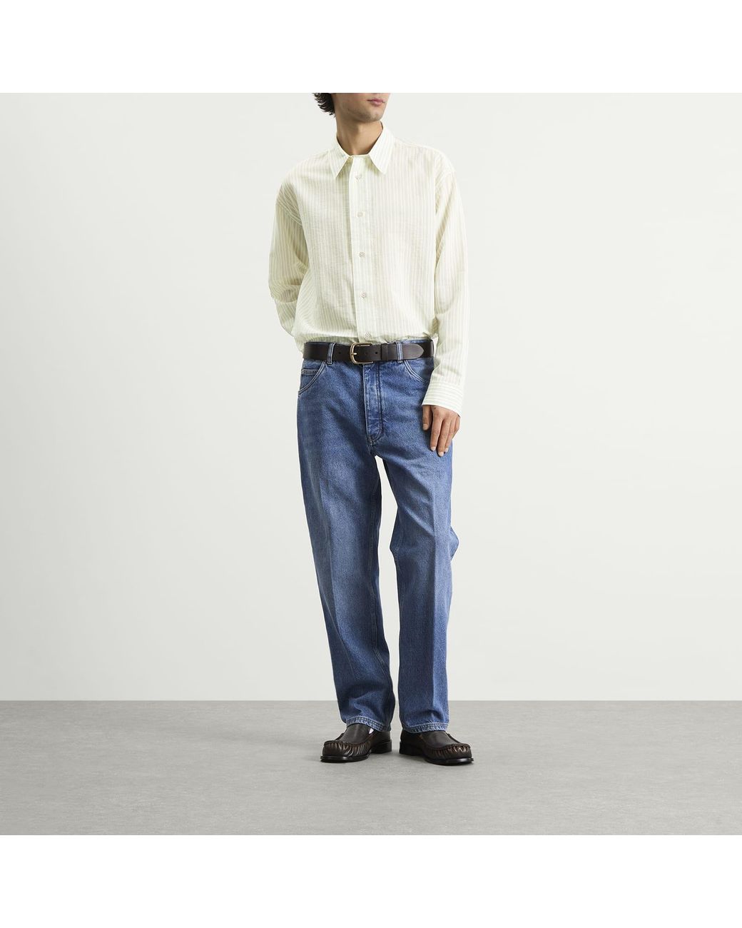 Studio Nicholson White Hal Cotton Silk Stripe Shirt for men